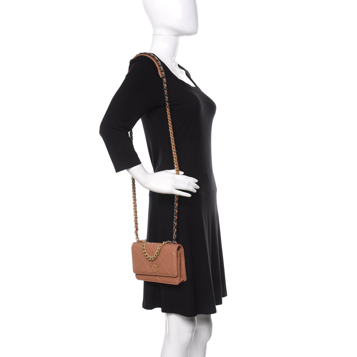 Chanel Lambskin Quilted Chanel 19 Wallet On Chain WOC Brown 2 of 14