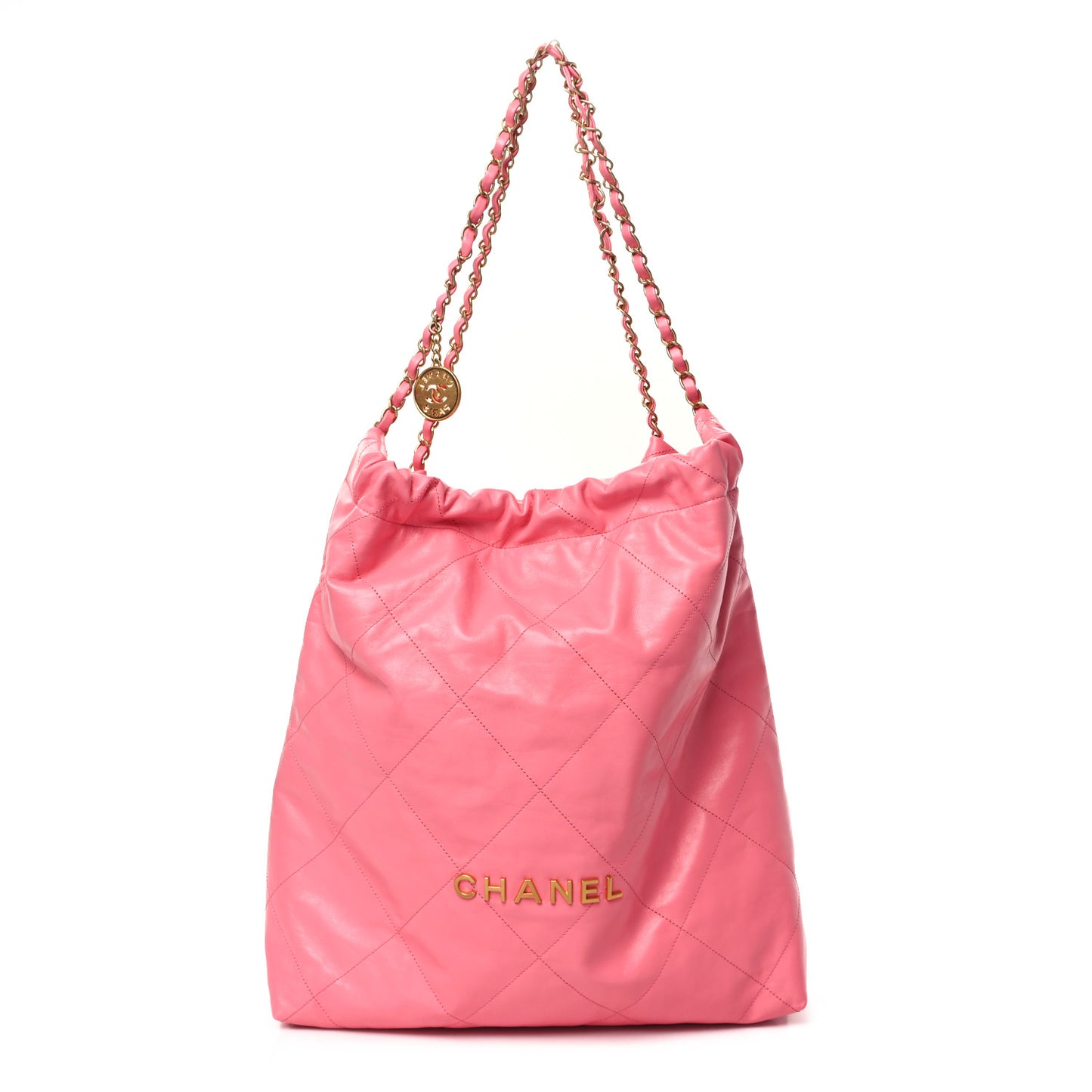 Shiny Calfskin Quilted Large Chanel 22 Coral Pink
