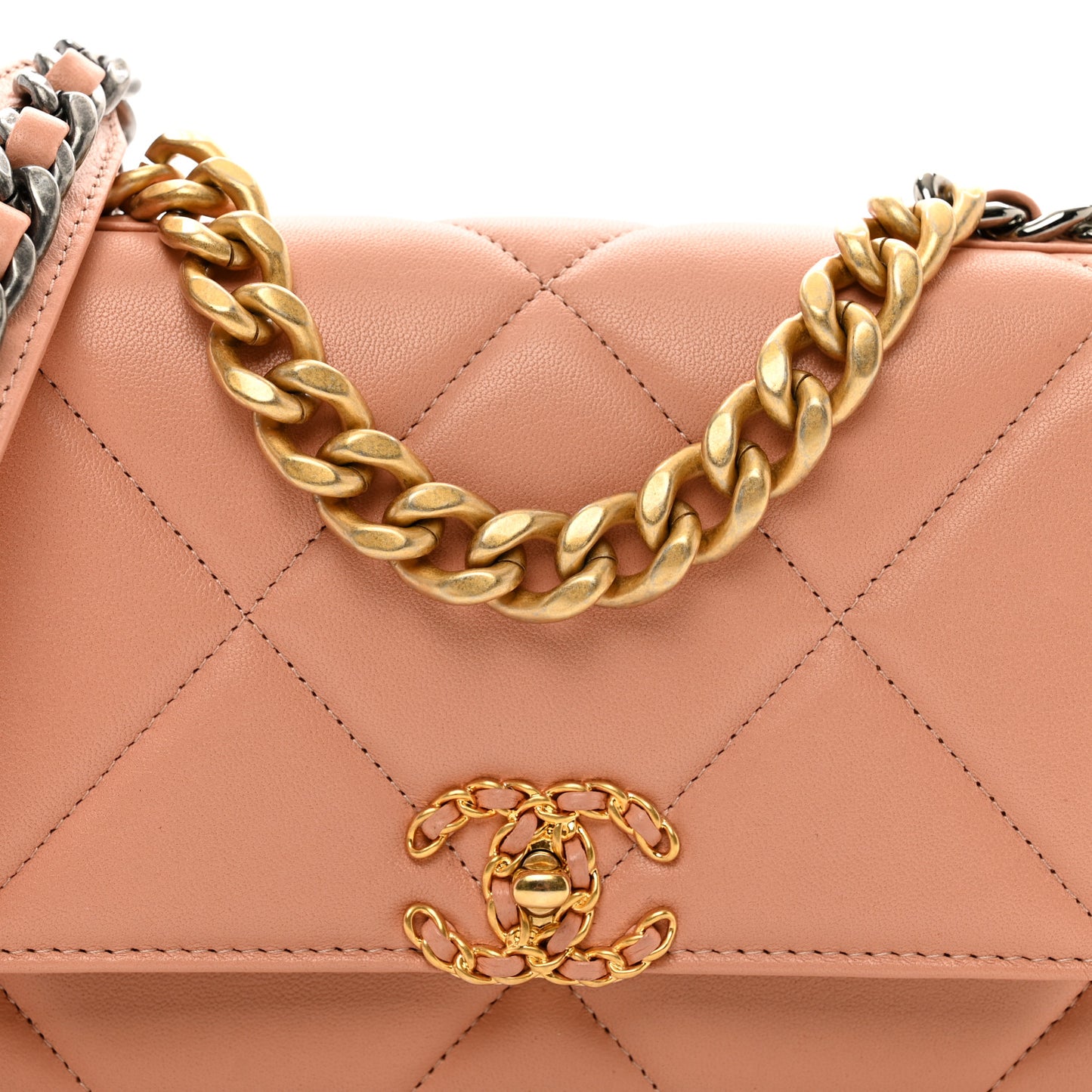 Lambskin Quilted Chanel 19 Wallet On Chain WOC Beige