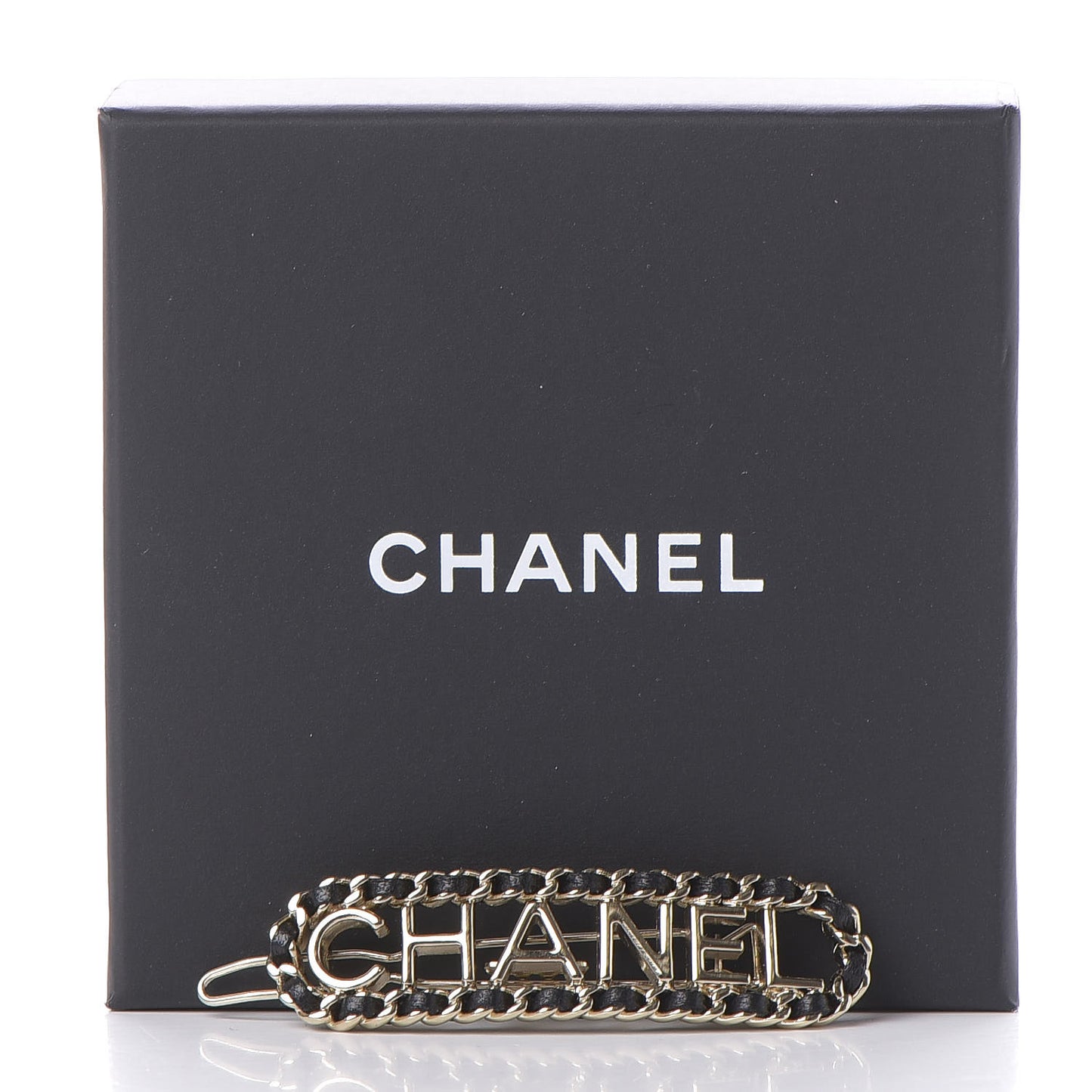 Metal Lambskin Vintage Allure Logo Hair Clip Black Gold