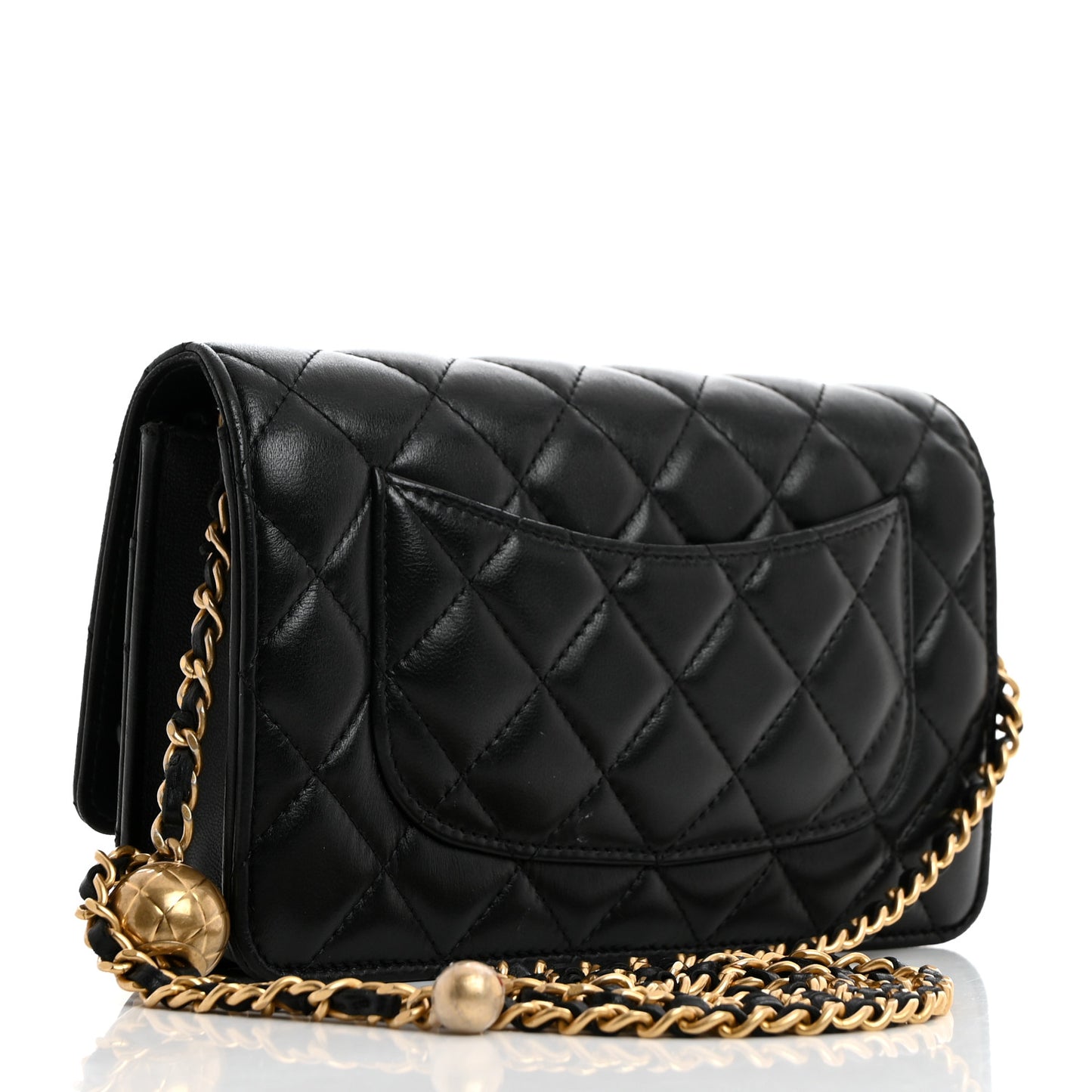 Lambskin Quilted CC Pearl Crush Wallet on Chain WOC Black