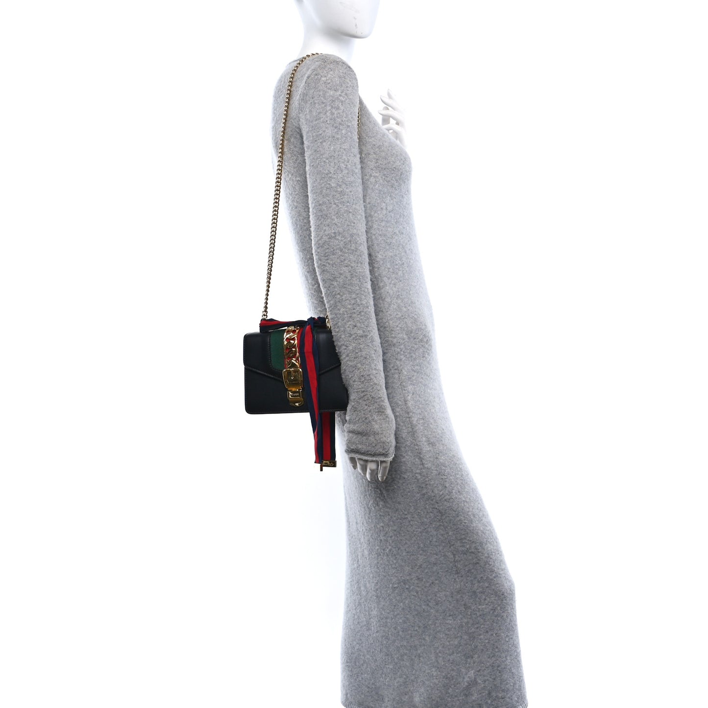 Calfskin Mini Sylvie Chain Shoulder Bag Black