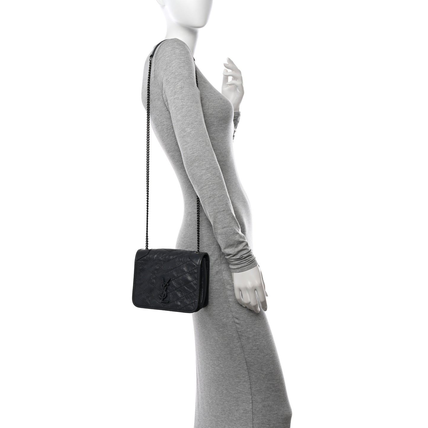 Crinkled Calfskin Matelasse Monogram Niki Chain Wallet Storm