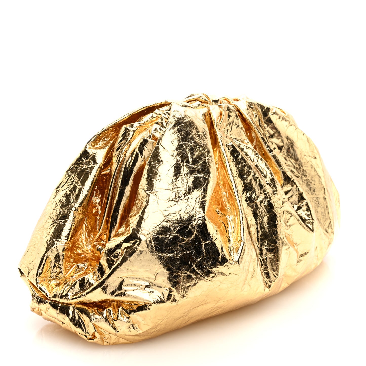 Metallic Crinkled Lambskin The Pouch Oversized Clutch Oro