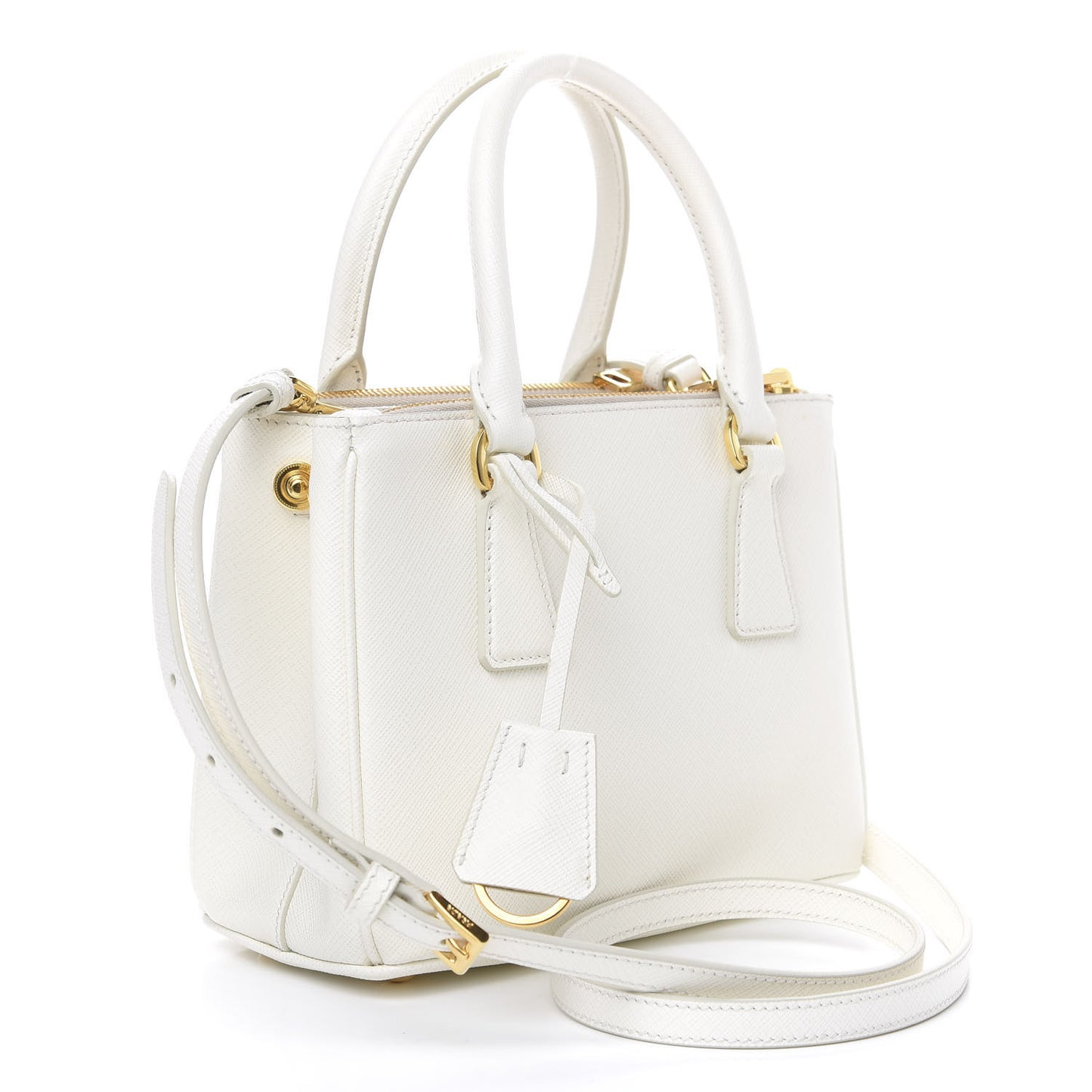 Saffiano Micro Galleria Double Zip Qixi Tote White Fuoco
