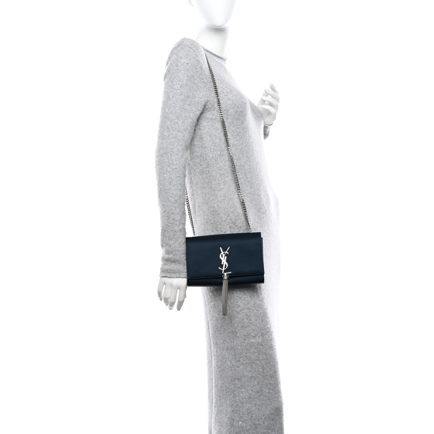 Satin Small Classic Monogram Kate Tassel Satchel Navy Blue