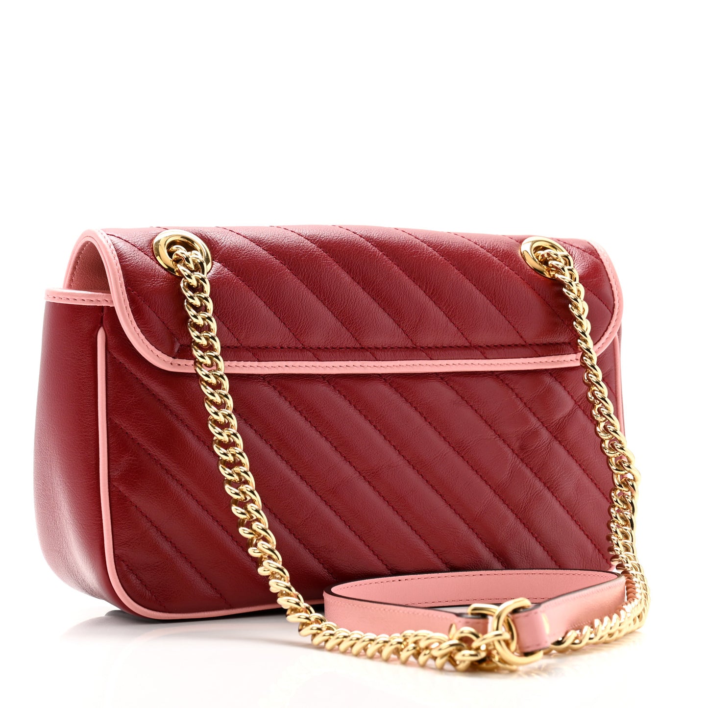 Azalea Calfskin Enamel Matelasse Diagonal Small Torchon GG Marmont Shoulder Bag New Cherry Red Wild Rose