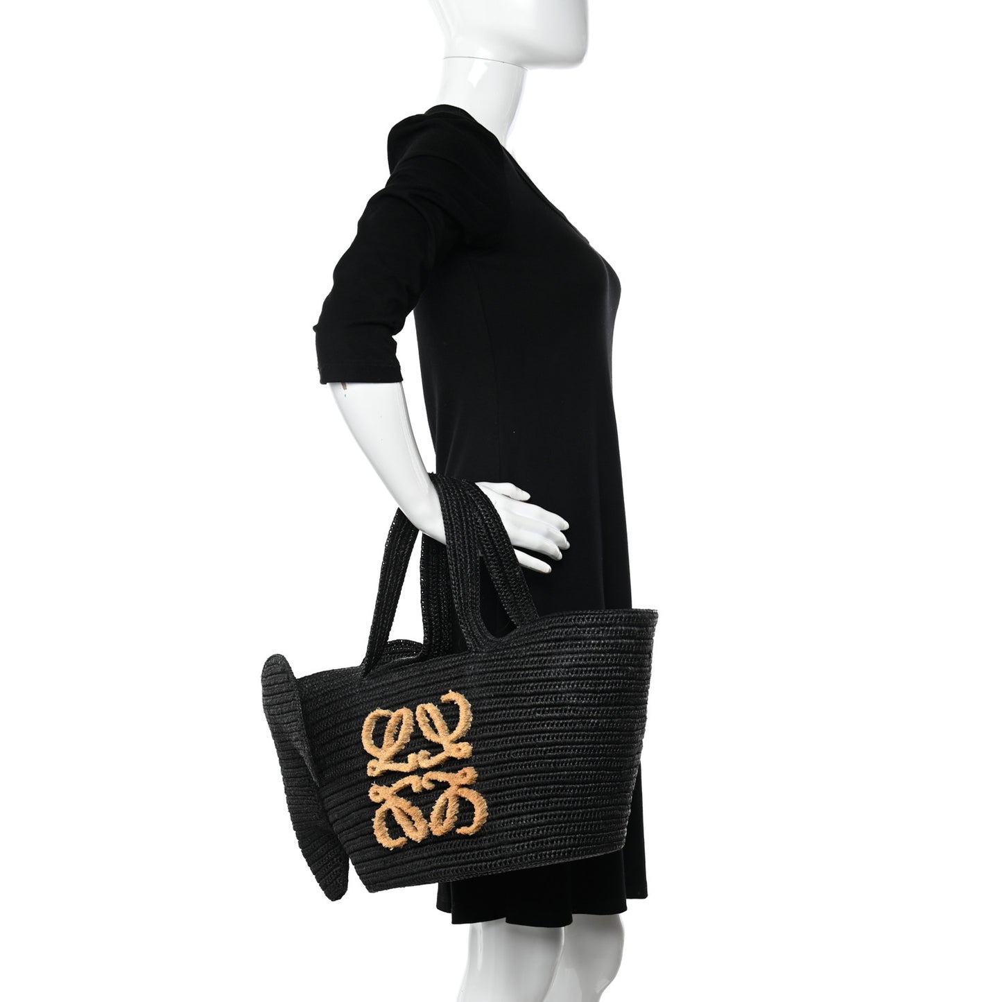 Raffia Medium Elephant Basket Tote Bag Black