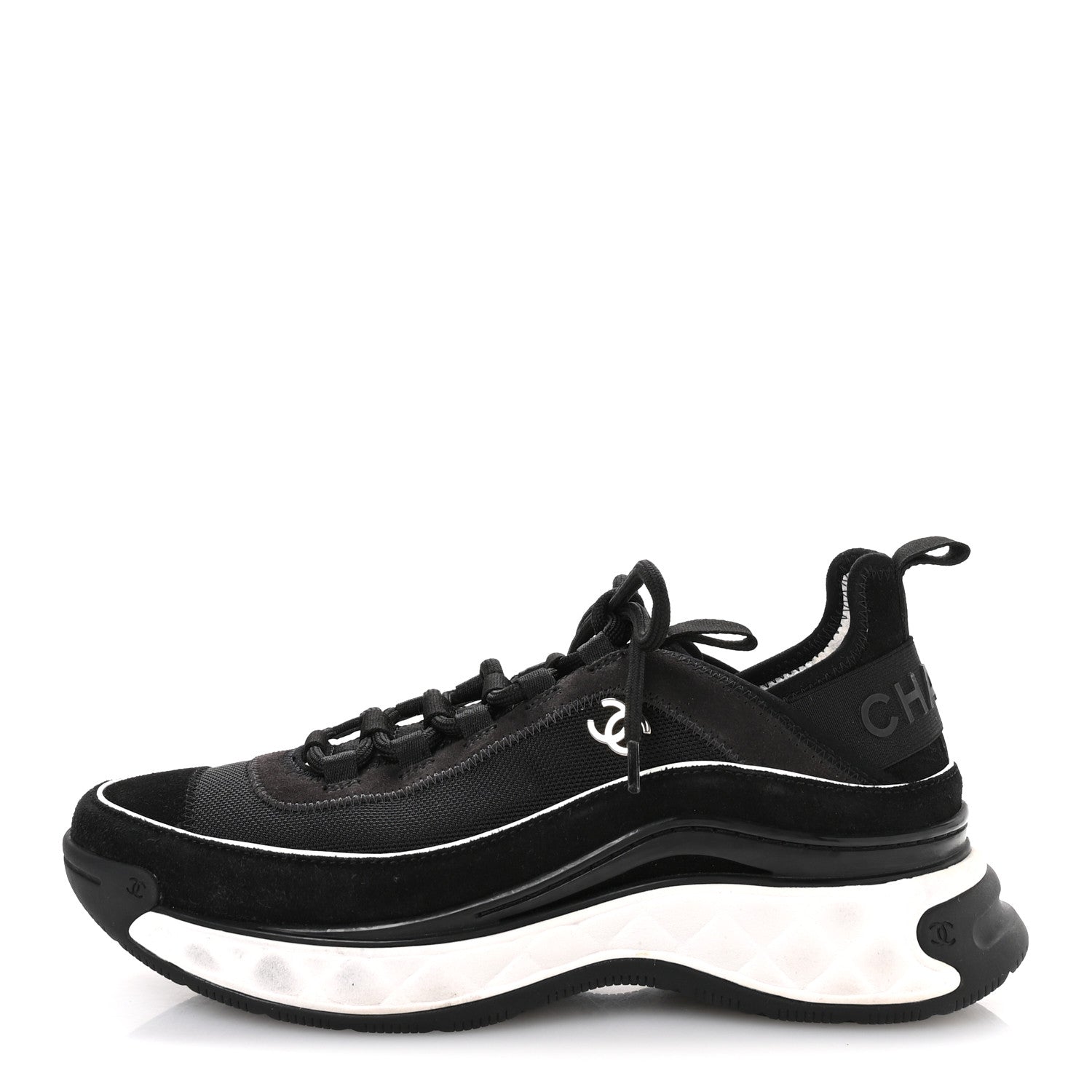 Chanel Velvet Calfskin Mixed Fibers CC Sneakers 39.5 Black 1780285