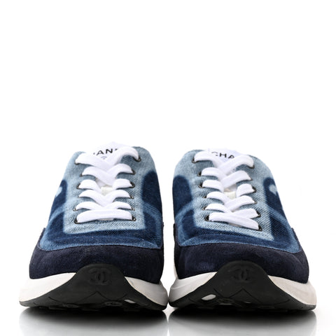 Denim Suede Calfskin Womens CC Sneakers 37 Dark Blue