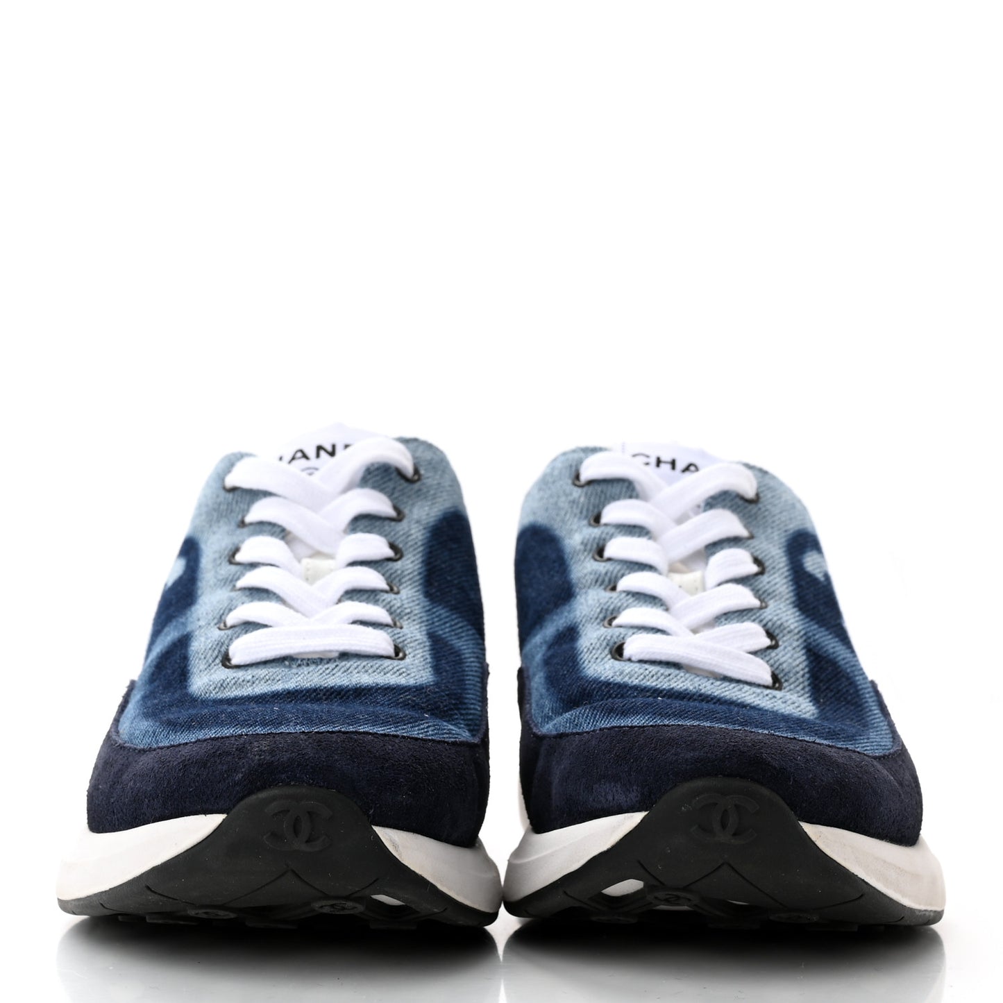 Denim Suede Calfskin Womens CC Sneakers 37 Dark Blue