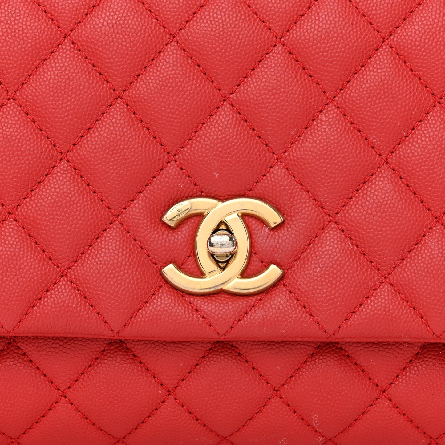 Caviar Quilted Small Coco Handle Flap Red