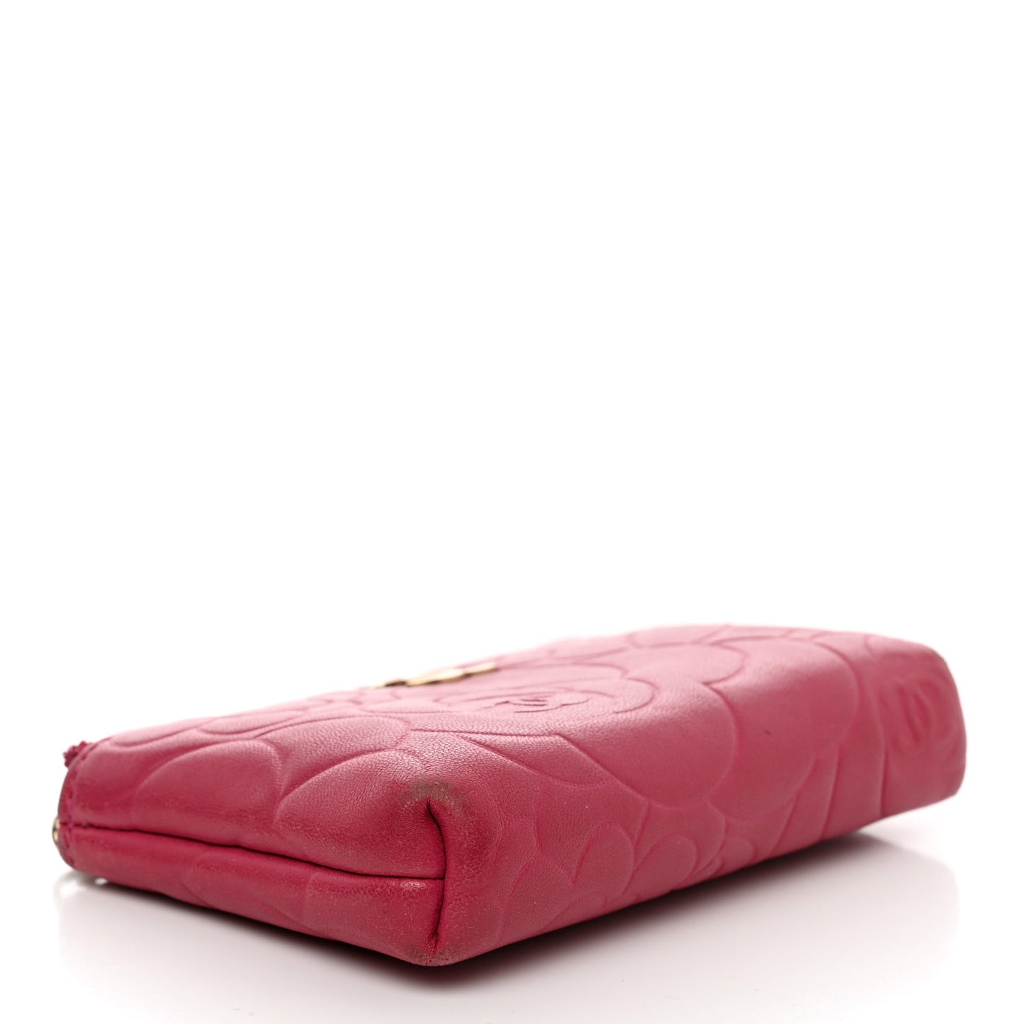 Lambskin Camellia Embossed Key Holder Case Fuchsia