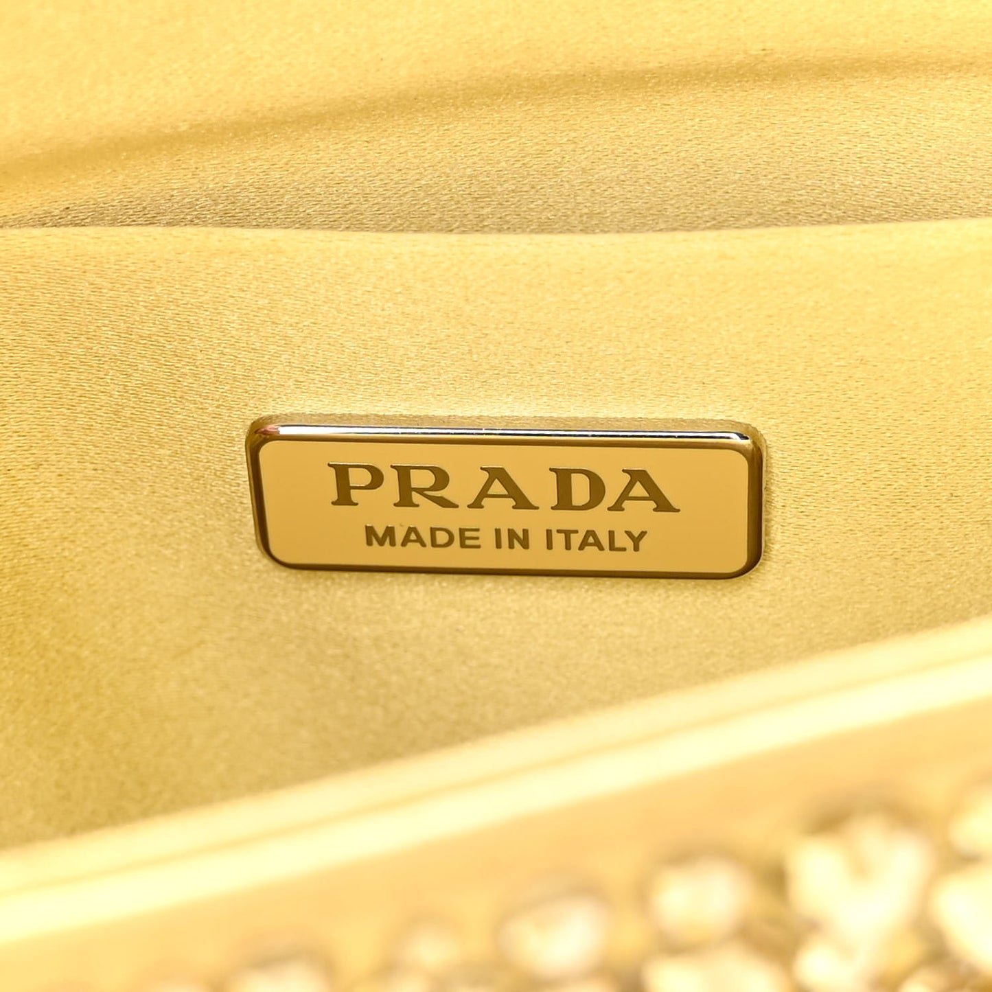 Satin Crystal Metal Triangle Logo Small Double Handle Crossbody Tote Ananas