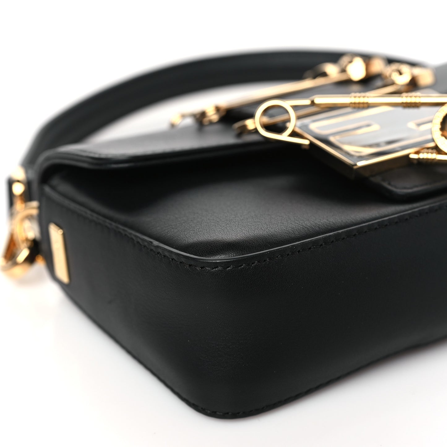 X VERSACE Vitello Seta Fendace Mini Brooch Baguette Black