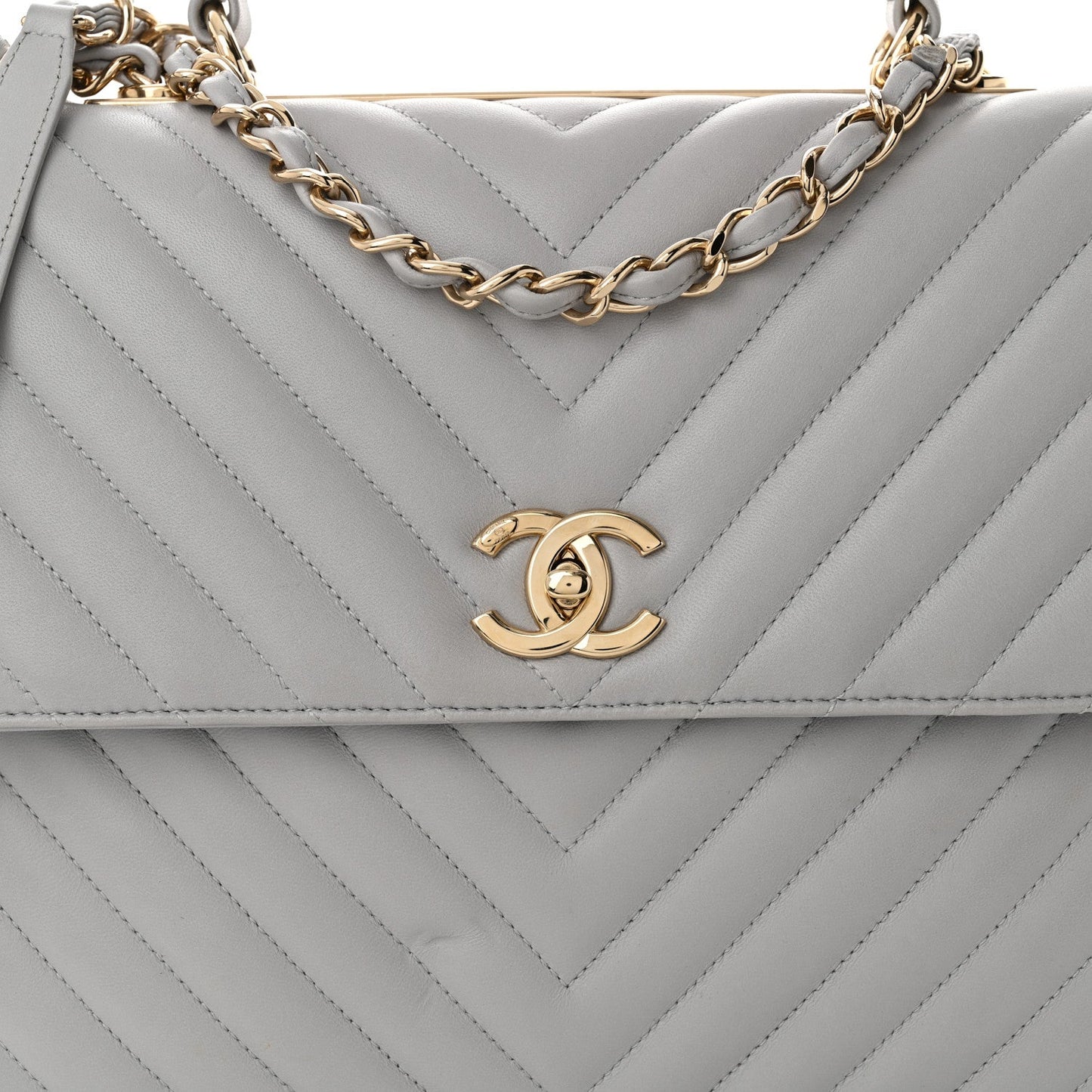 Lambskin Chevron Quilted Large Trendy CC Dual Handle Flap Bag Grey