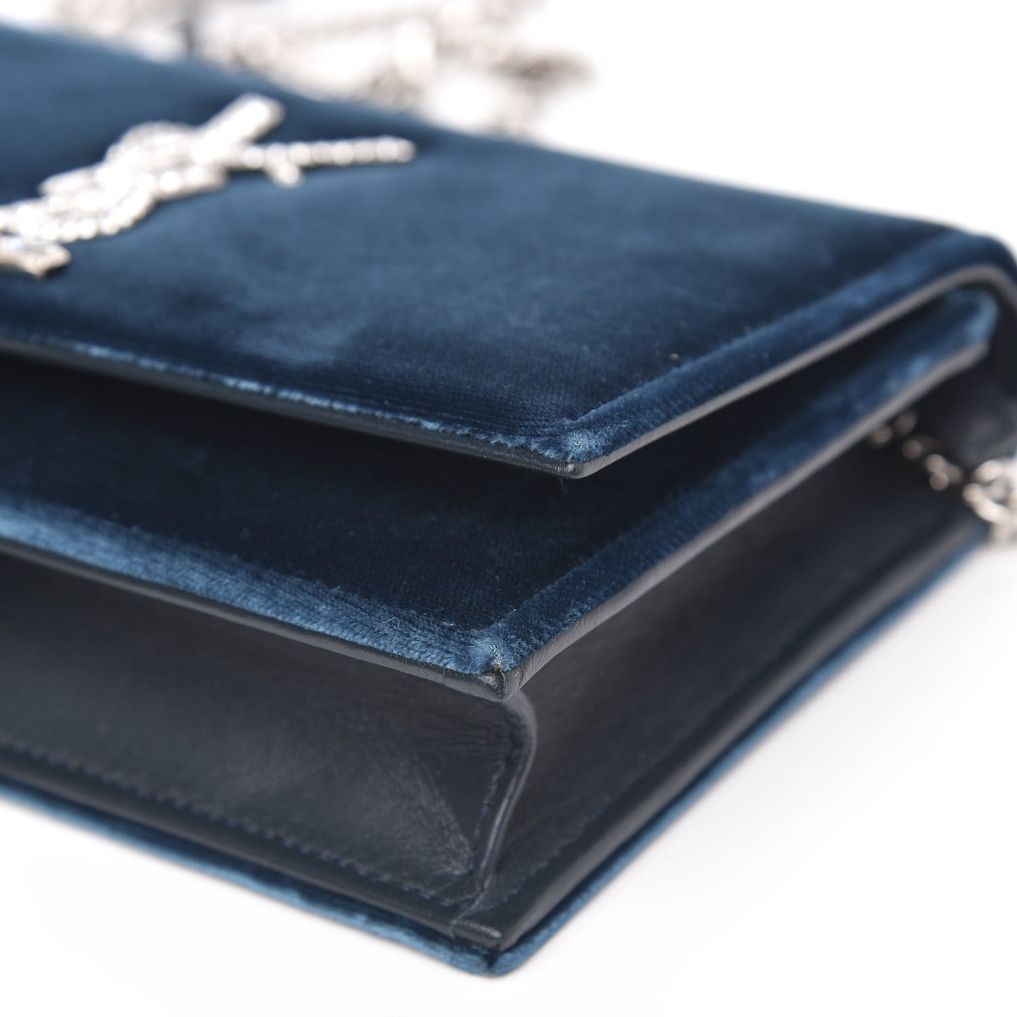 Velvet Crystal Monogram Kate Tassel Chain Wallet Blue