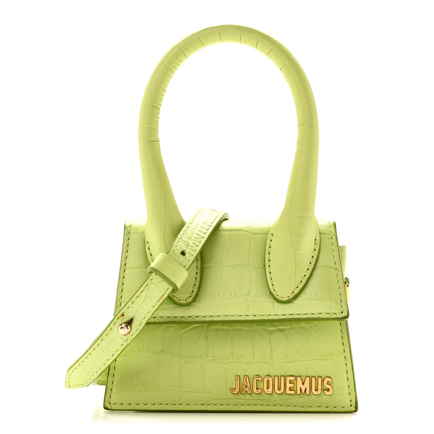 Jacquemus Calfskin Crocodile Embossed Le Chiquito Light Green