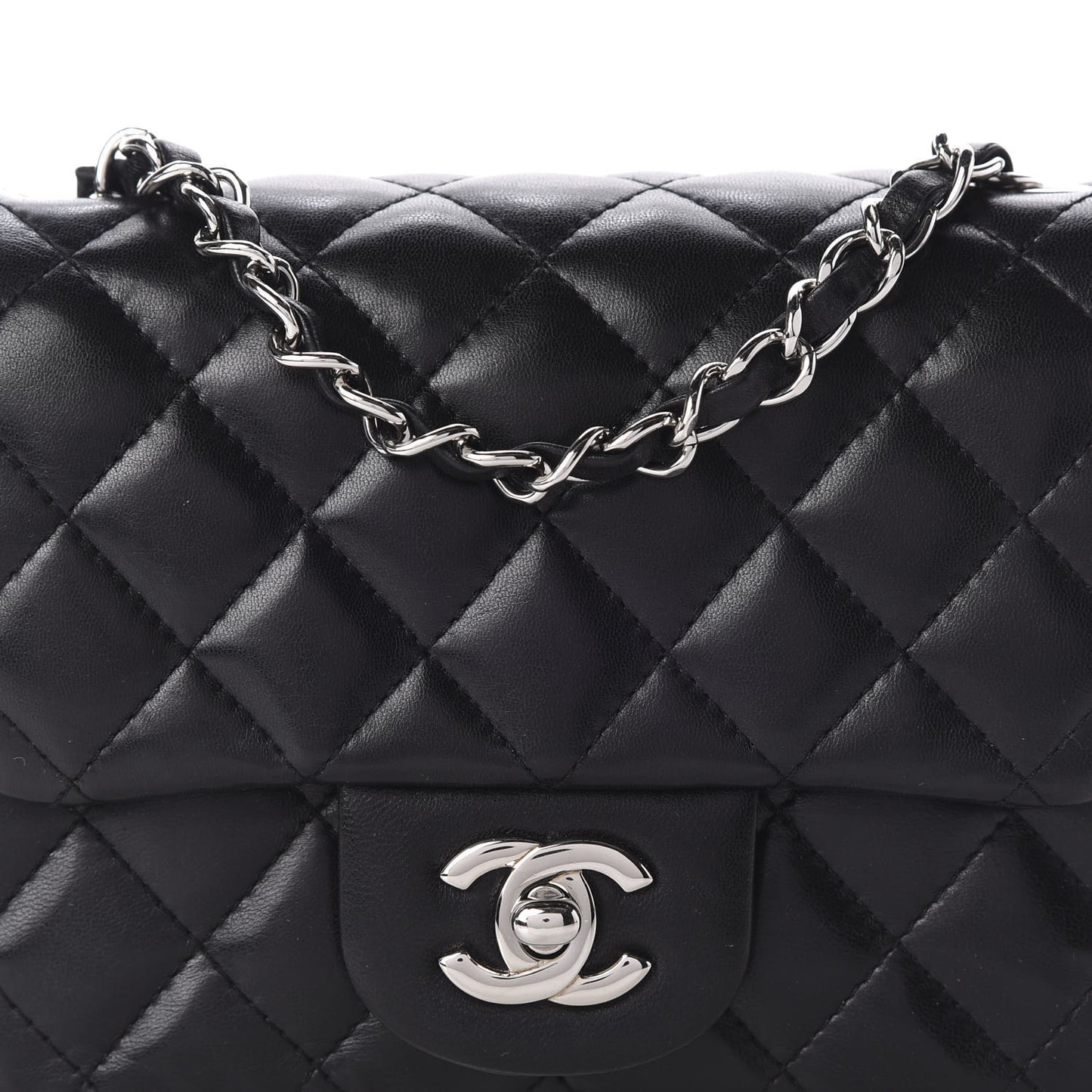 Lambskin Quilted Mini Square Flap Black