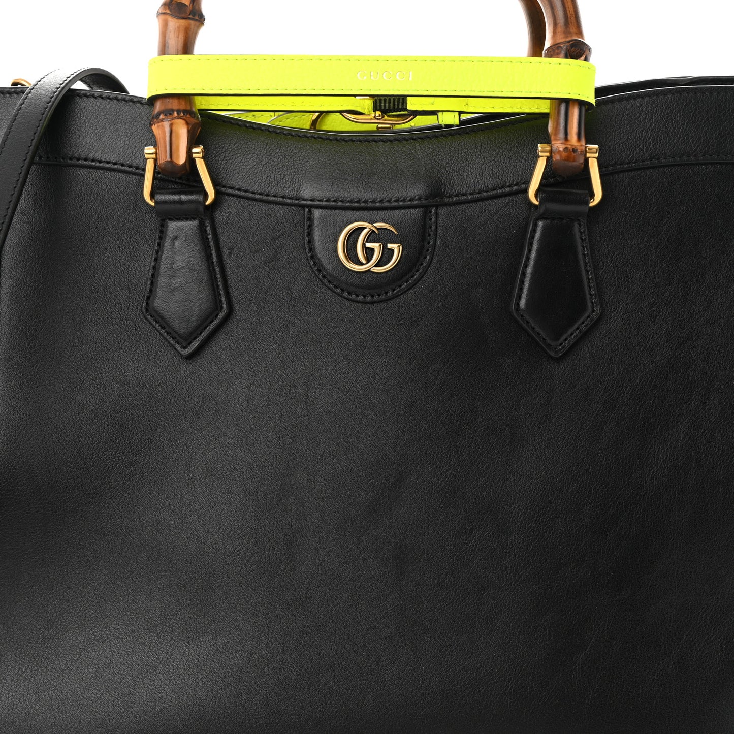 Calfskin Medium Diana Tote Bag Black Yellow Fluo