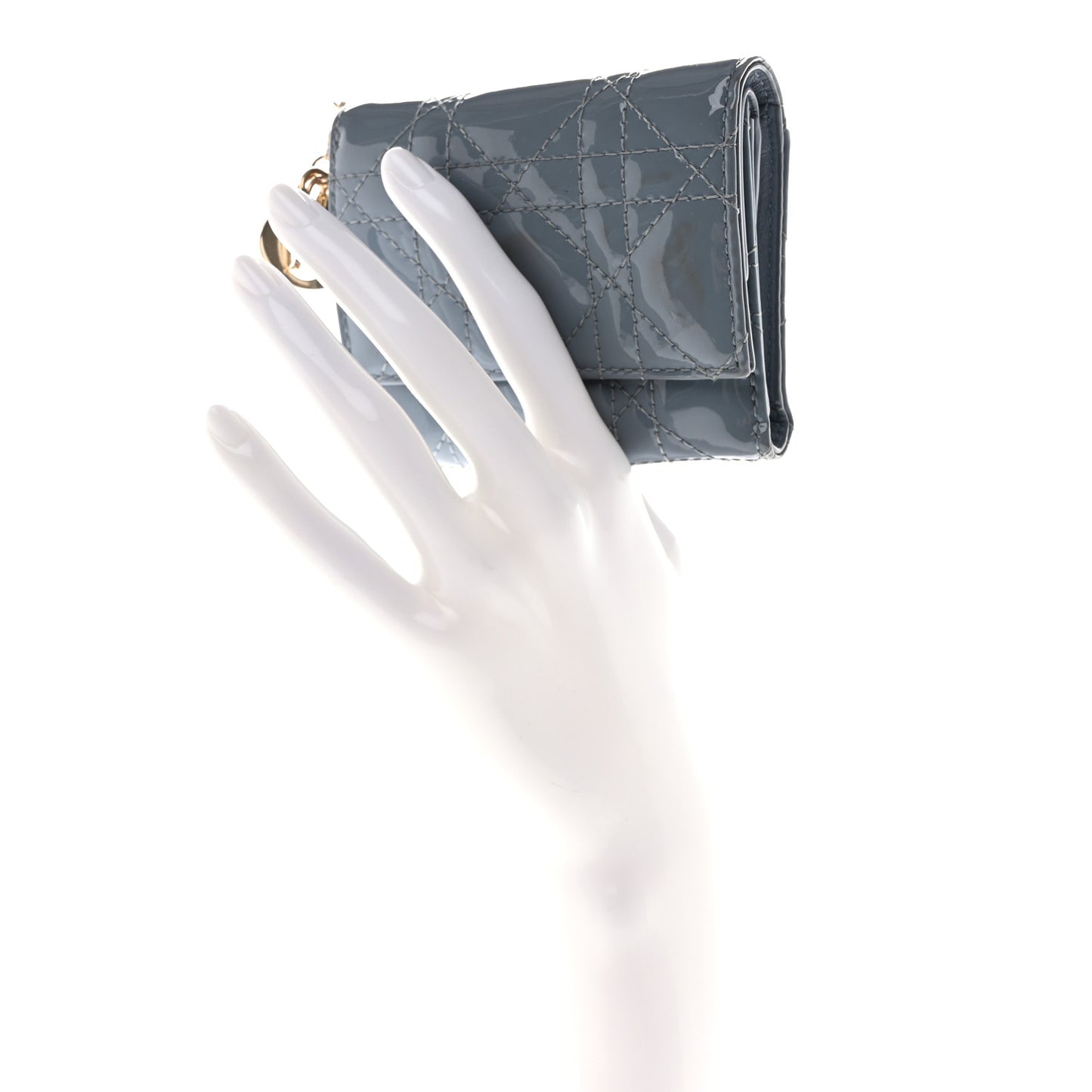 Patent Cannage Lady Dior Lotus Wallet Light Blue