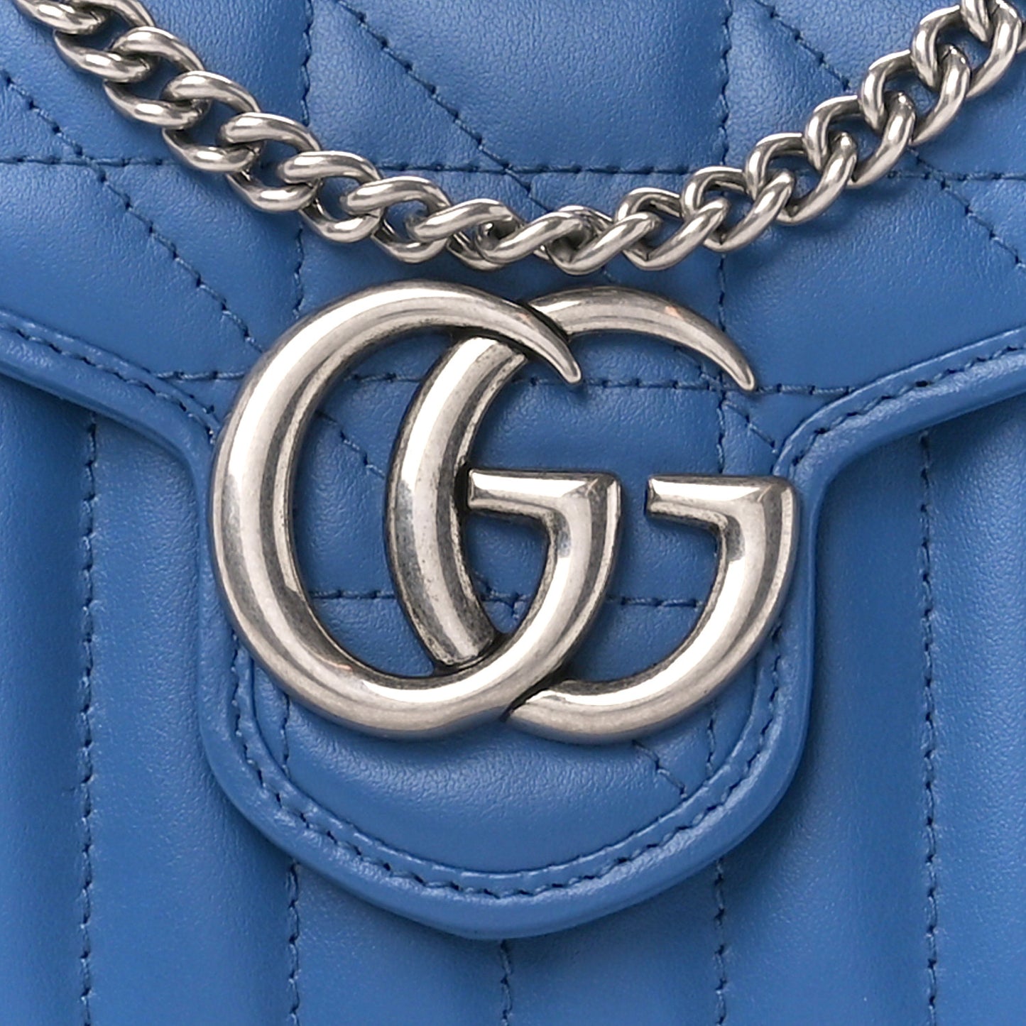 Calfskin Matelasse Aria GG Marmont Chain Wallet Clear Blue