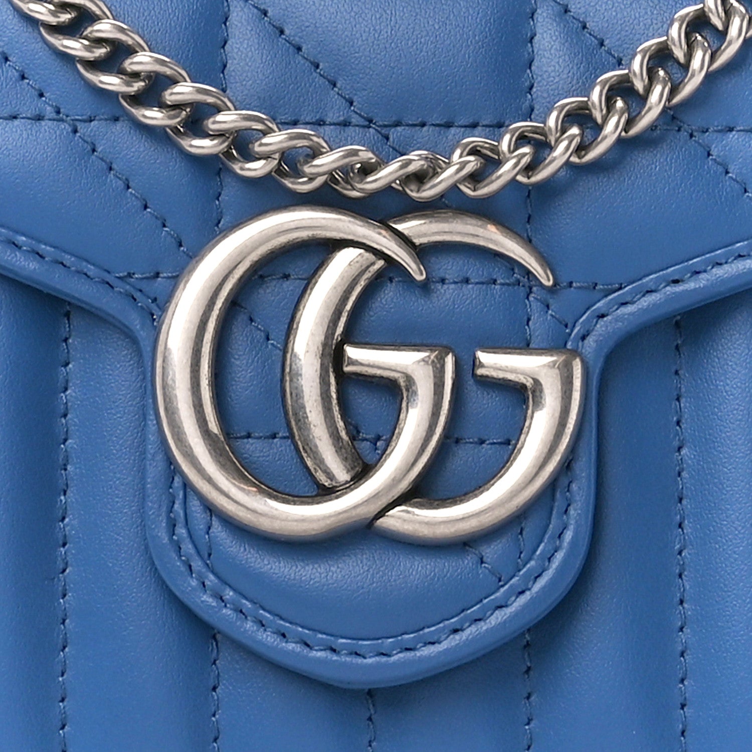 Gucci Calfskin Matelasse Aria GG Marmont Chain Wallet Clear Blue 8 of 10