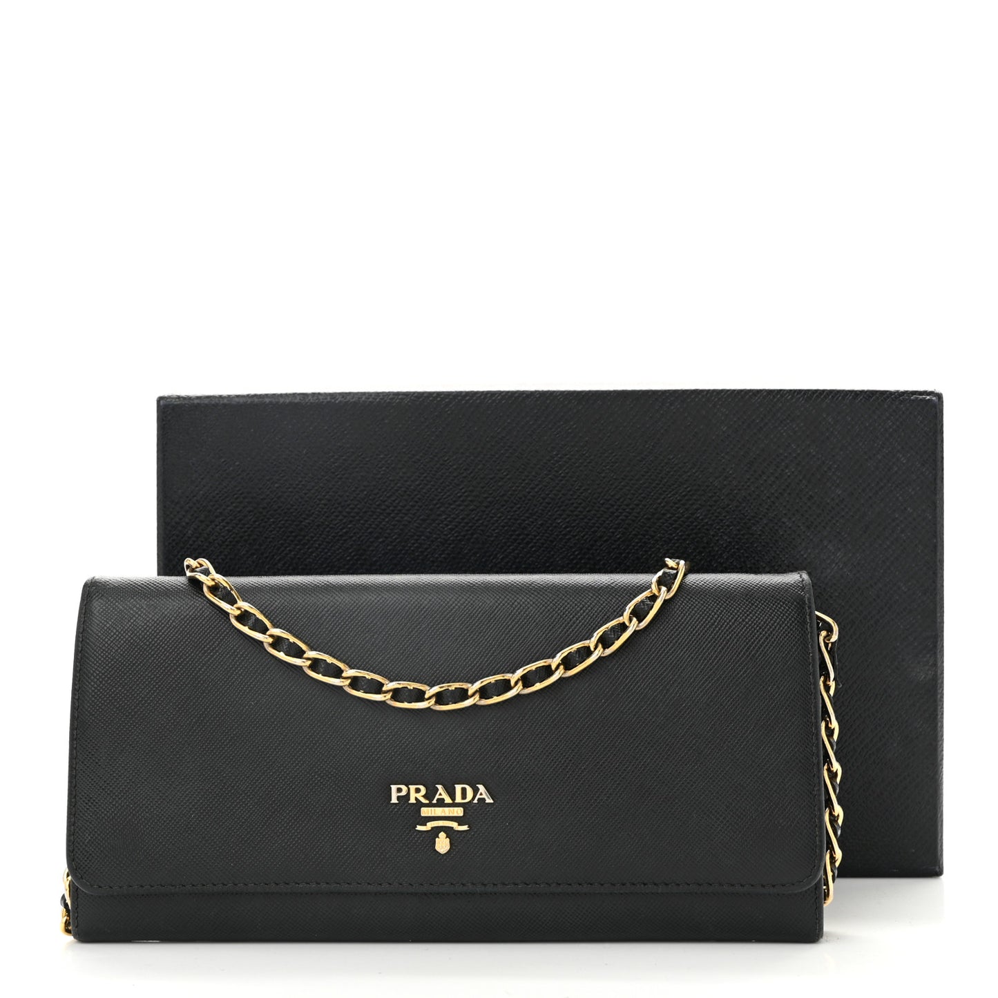 Saffiano Metal Oro Chain Wallet Black