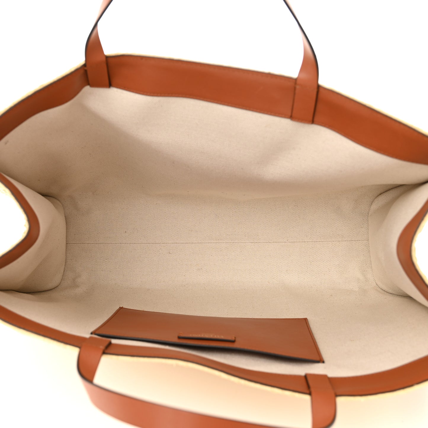 Raffia Calfskin Large Vlogo Shoulder Tote Naturale Saddle Brown