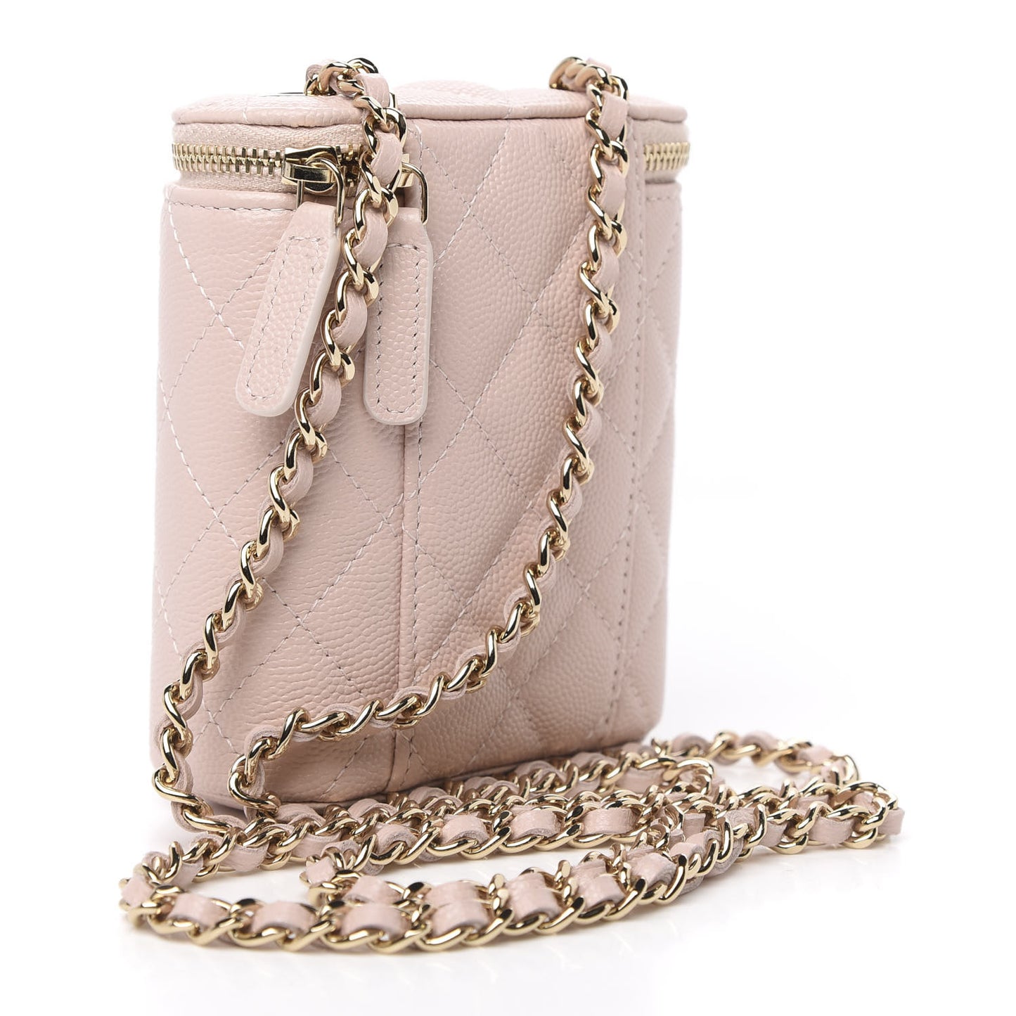 Caviar Quilted Small Vertical Coco Beauty Vanity Case With Chain Light Pink