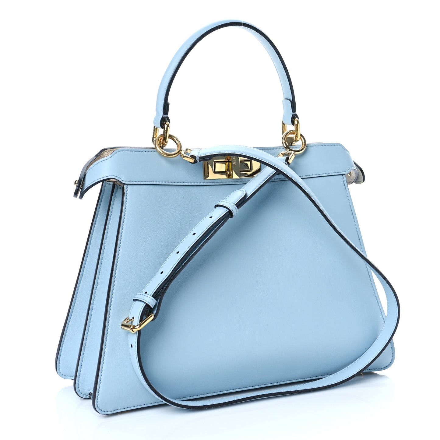 Vitello Seta Shiny Nappa Medium Peekaboo I SEE U Satchel Azzurro Baby Camelia