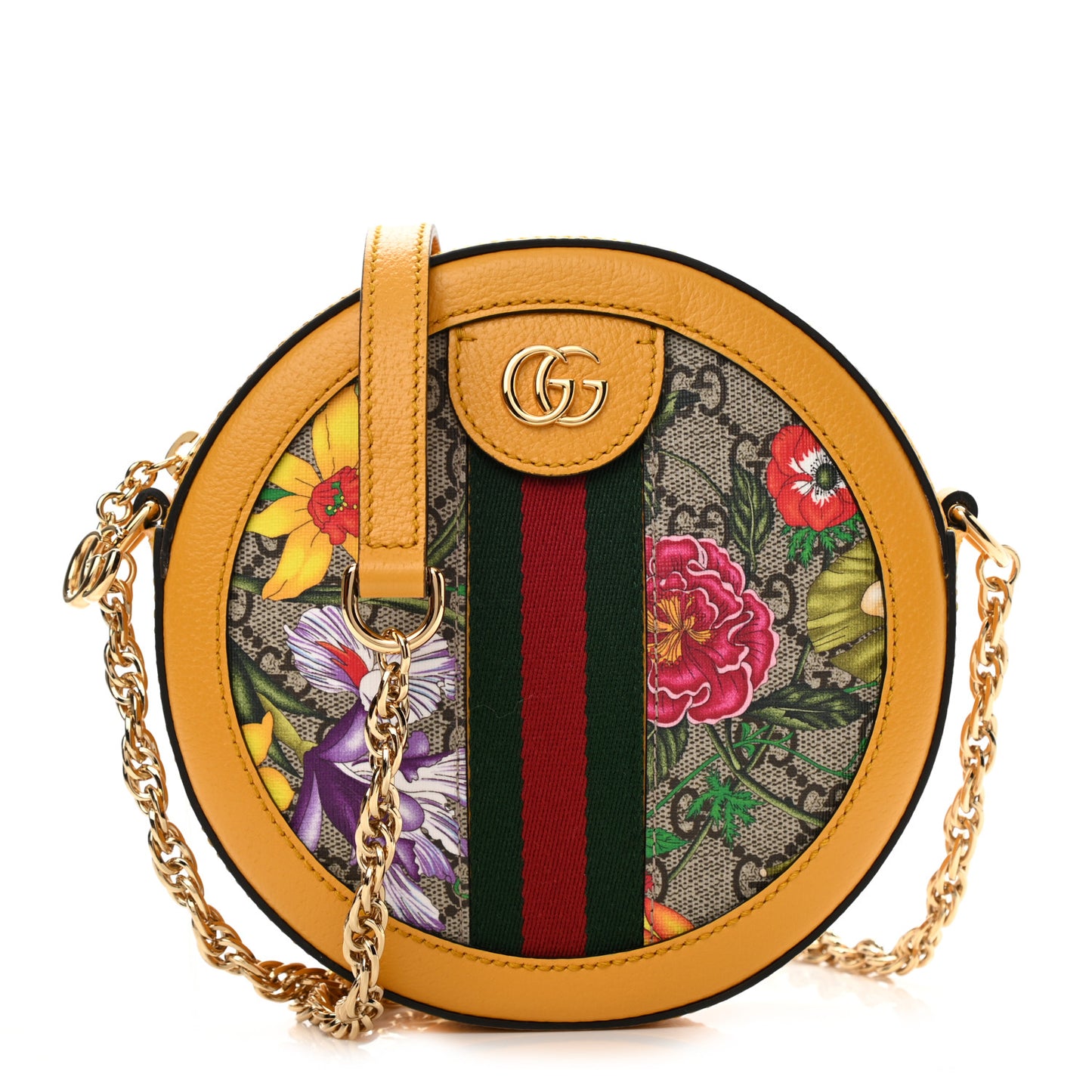 GG Supreme Monogram Flora Web Mini Ophidia Round Shoulder Bag Beige Multicolor Crop