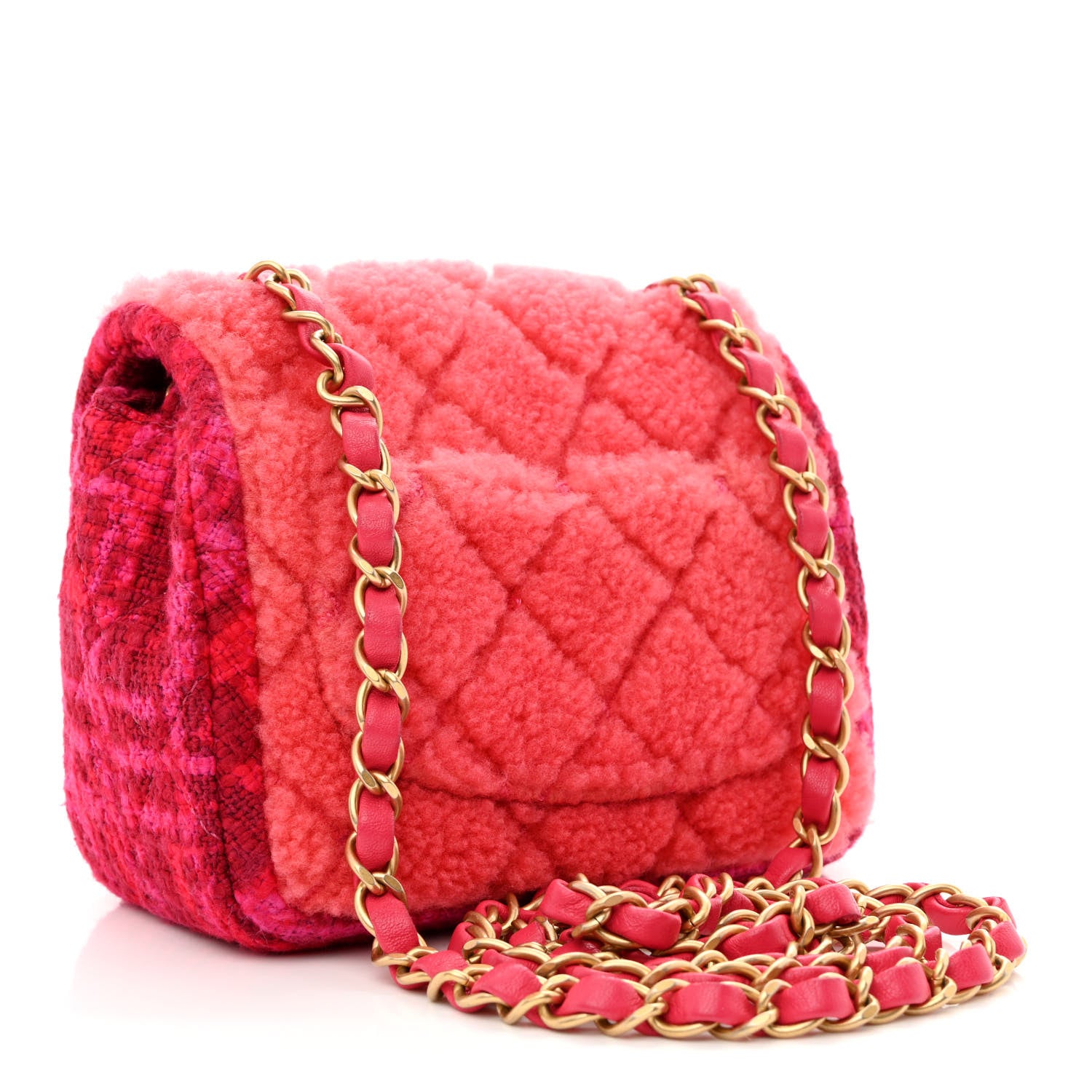 Chanel Shearling Tweed Quilted Mini Square Flap Bag Pink 3 of 10