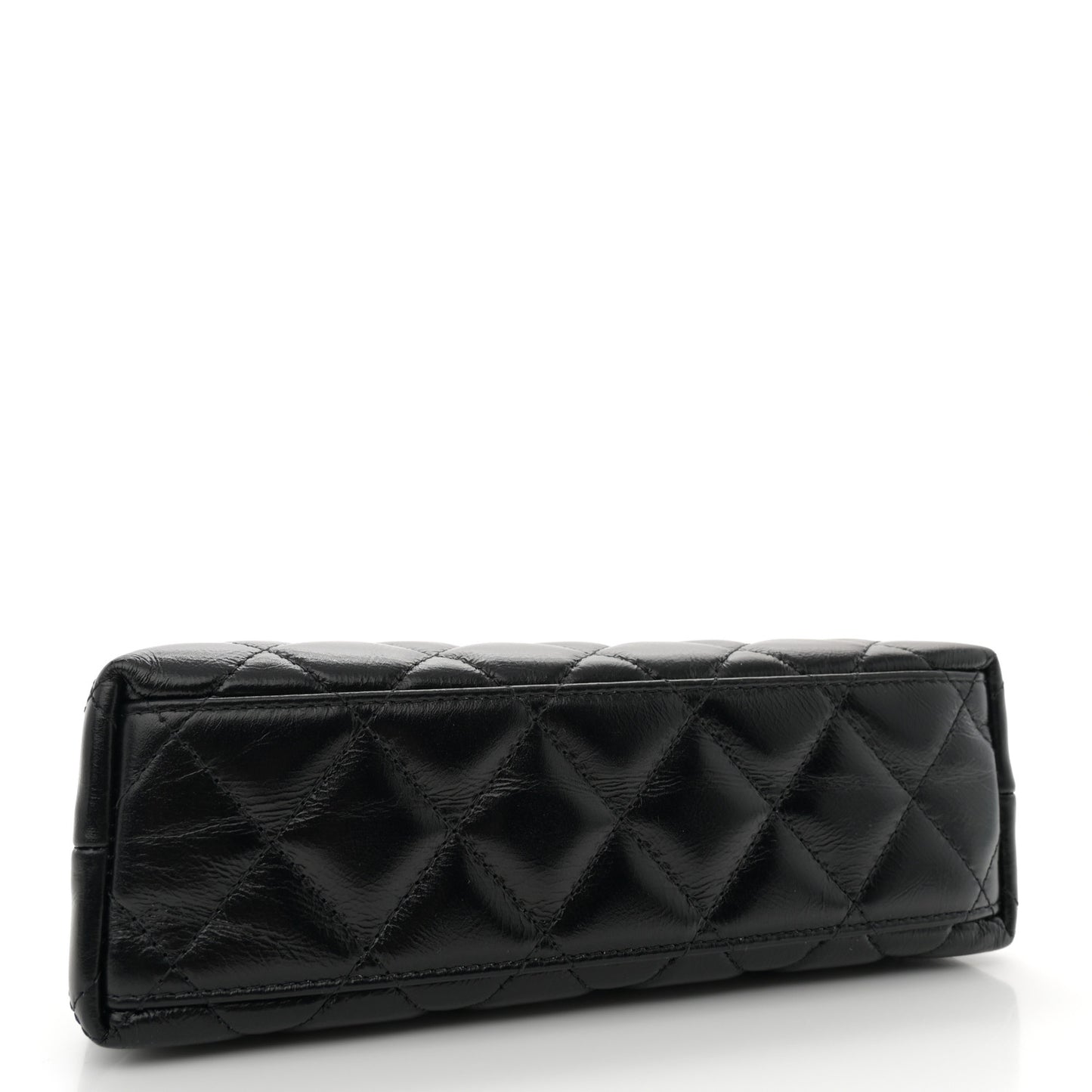 Shiny Aged Calfskin Quilted Nano Kelly Shopper Black