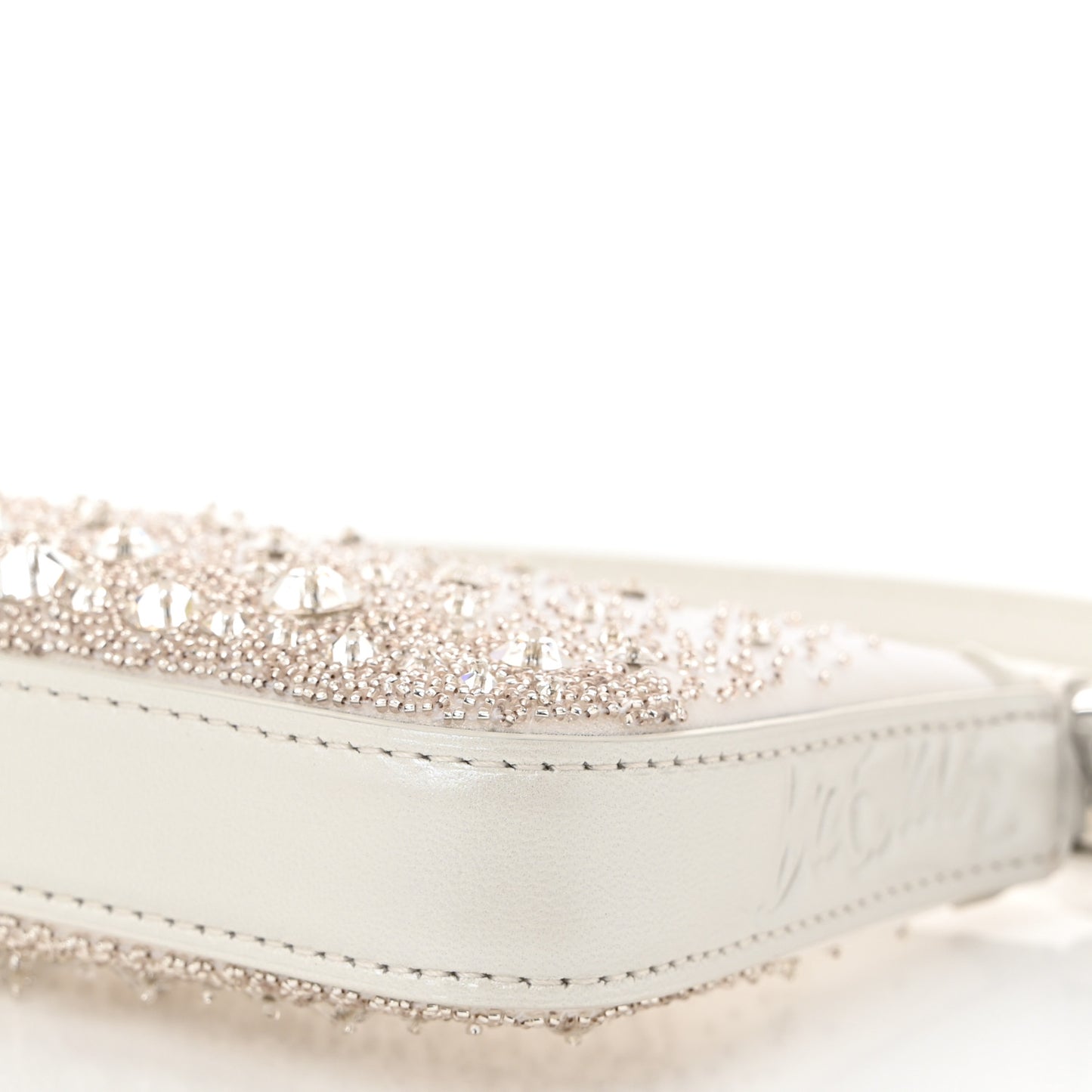 Mesh Fabric Crystal Embellished Mini Loubila Chain Clutch Bianco Silver