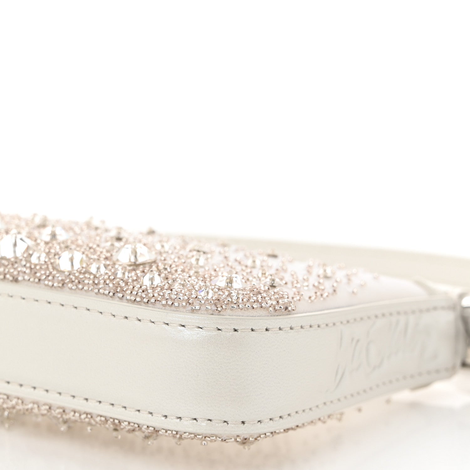 Christian Louboutin Mesh Fabric Crystal Embellished Mini Loubila Chain Clutch Bianco Silver 10 of 10
