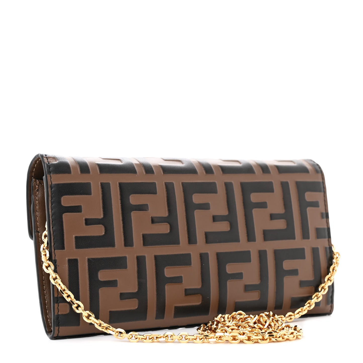 Vitello Soft F is Fendi Bi-Color FF 1974 Embossed Continental Envelope Wallet On Chain Maya Black