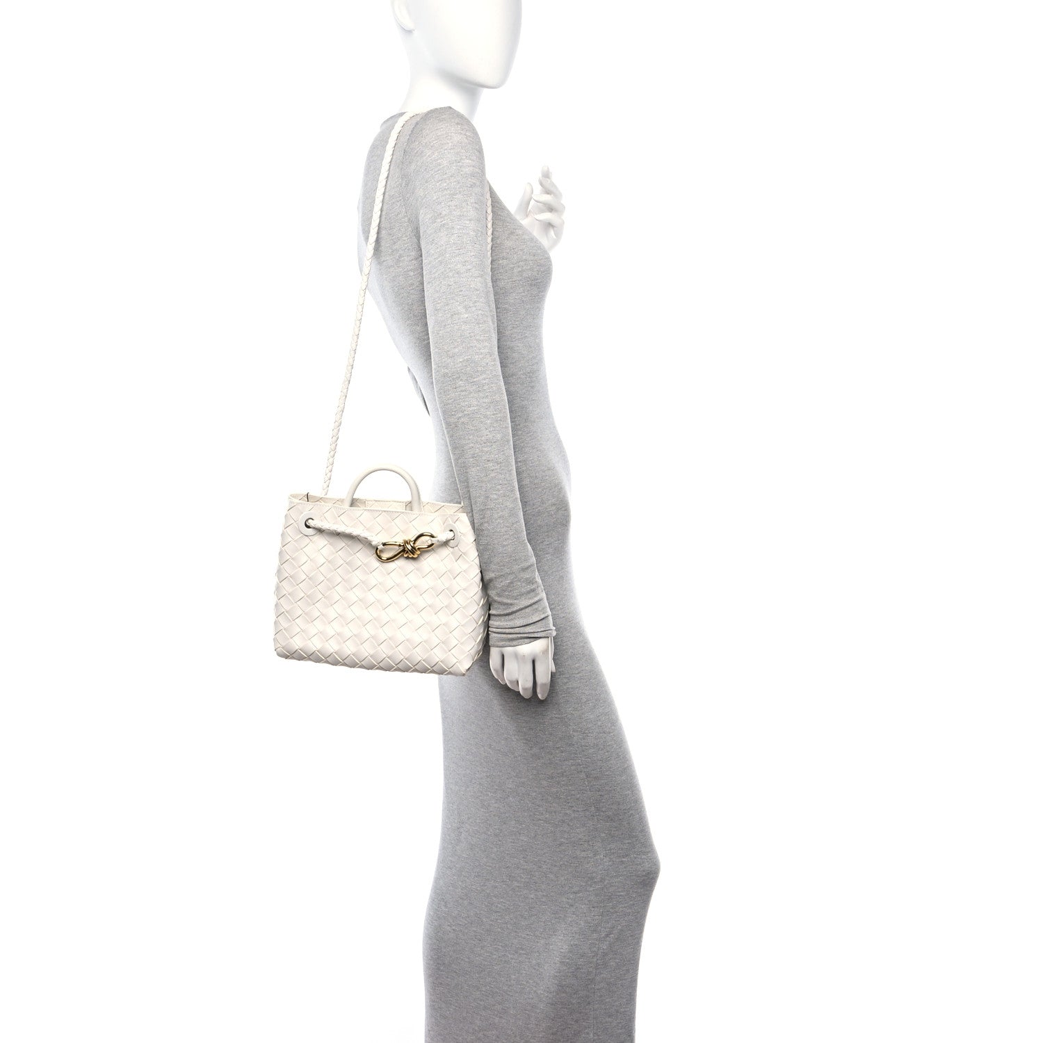 Bottega Veneta Nappa Intrecciato Small Andiamo Shoulder Bag White 2 of 9