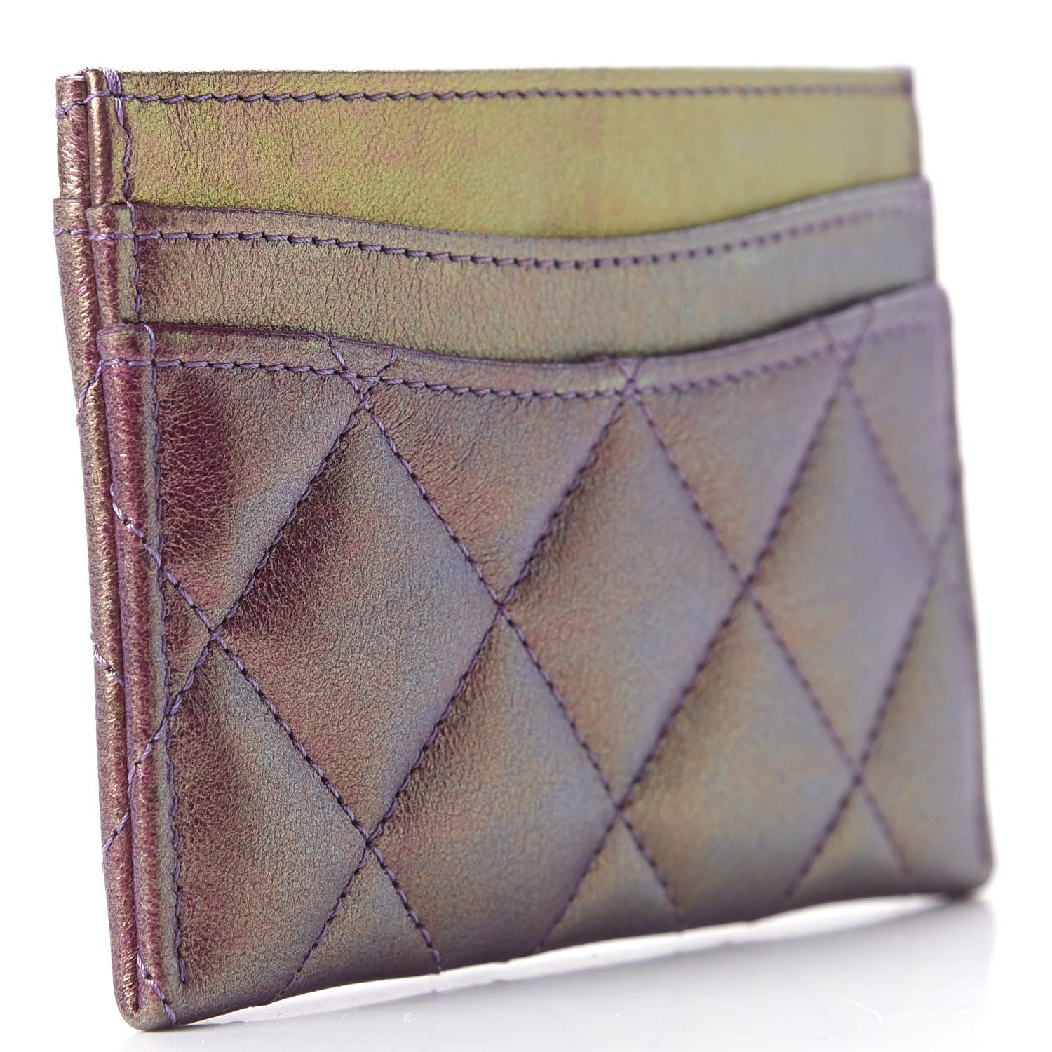 Chanel Iridescent Lambskin Quilted Card Holder Purple 3 of 9