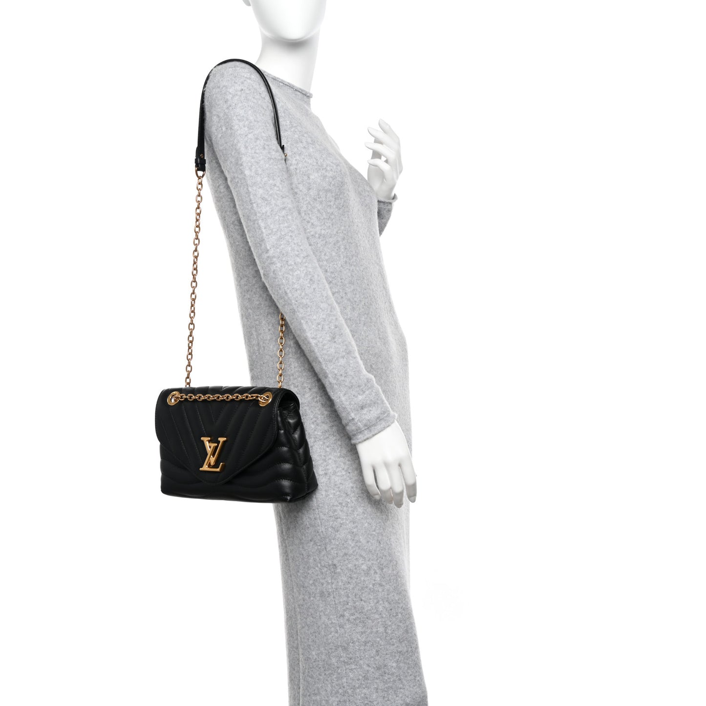 Calfskin LV New Wave Chain Bag Black