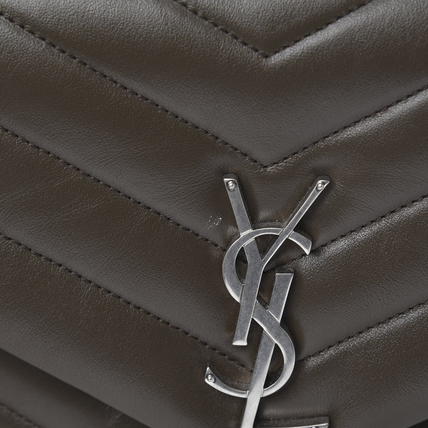 Calfskin Y Quilted Monogram Medium Loulou Chain Satchel Kaki Fonce