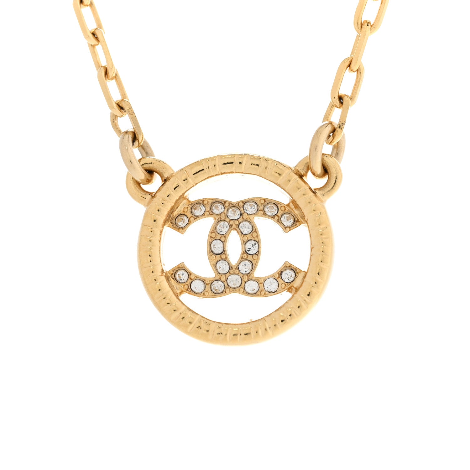Chanel Crystal Metal CC Round Pendant Necklace Gold 4 of 6