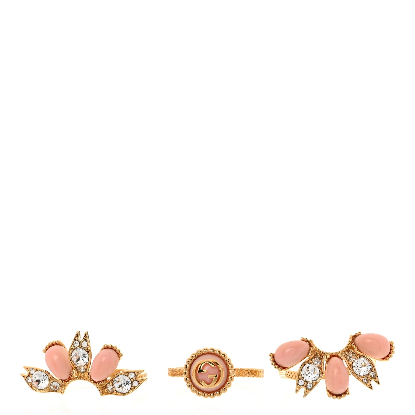 Metal Crystal Resin Interlocking G Flower Ring M Gold Pink