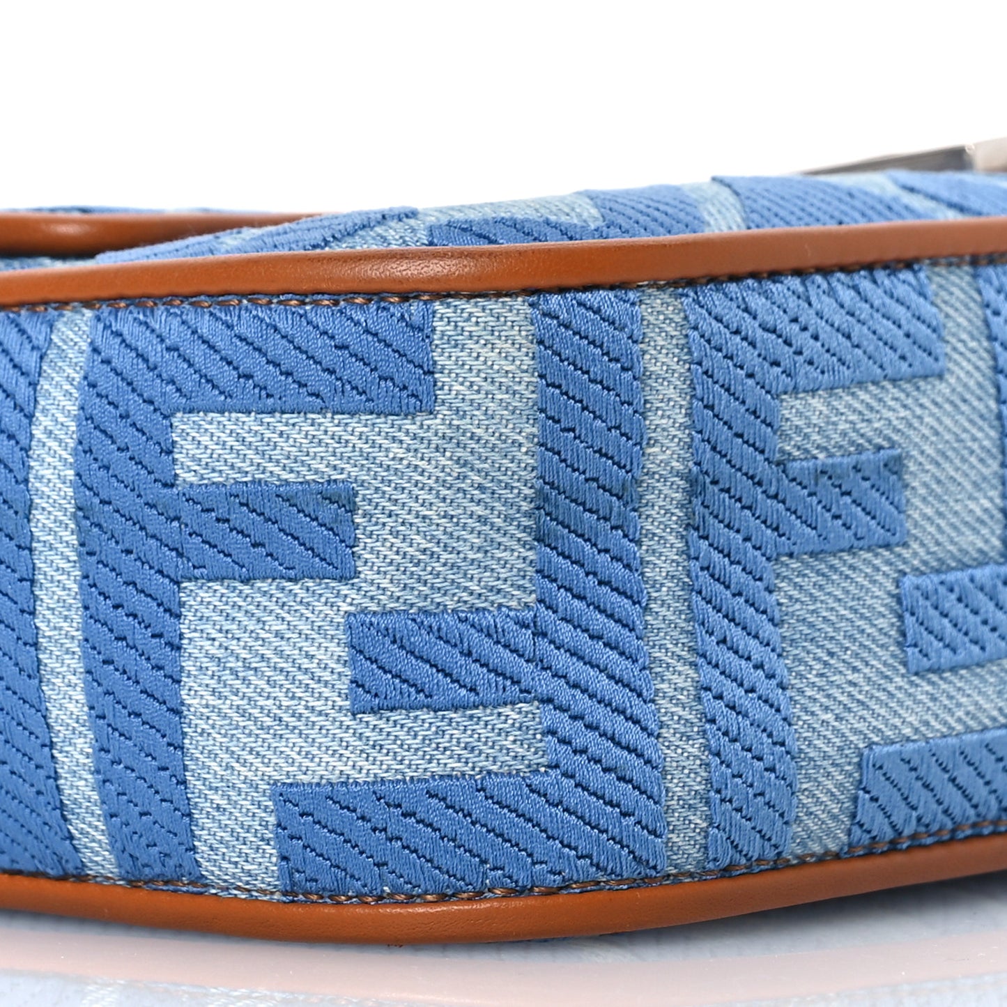 Denim Vitello King FF Embroidered Baguette Denim Chiaro Brandy