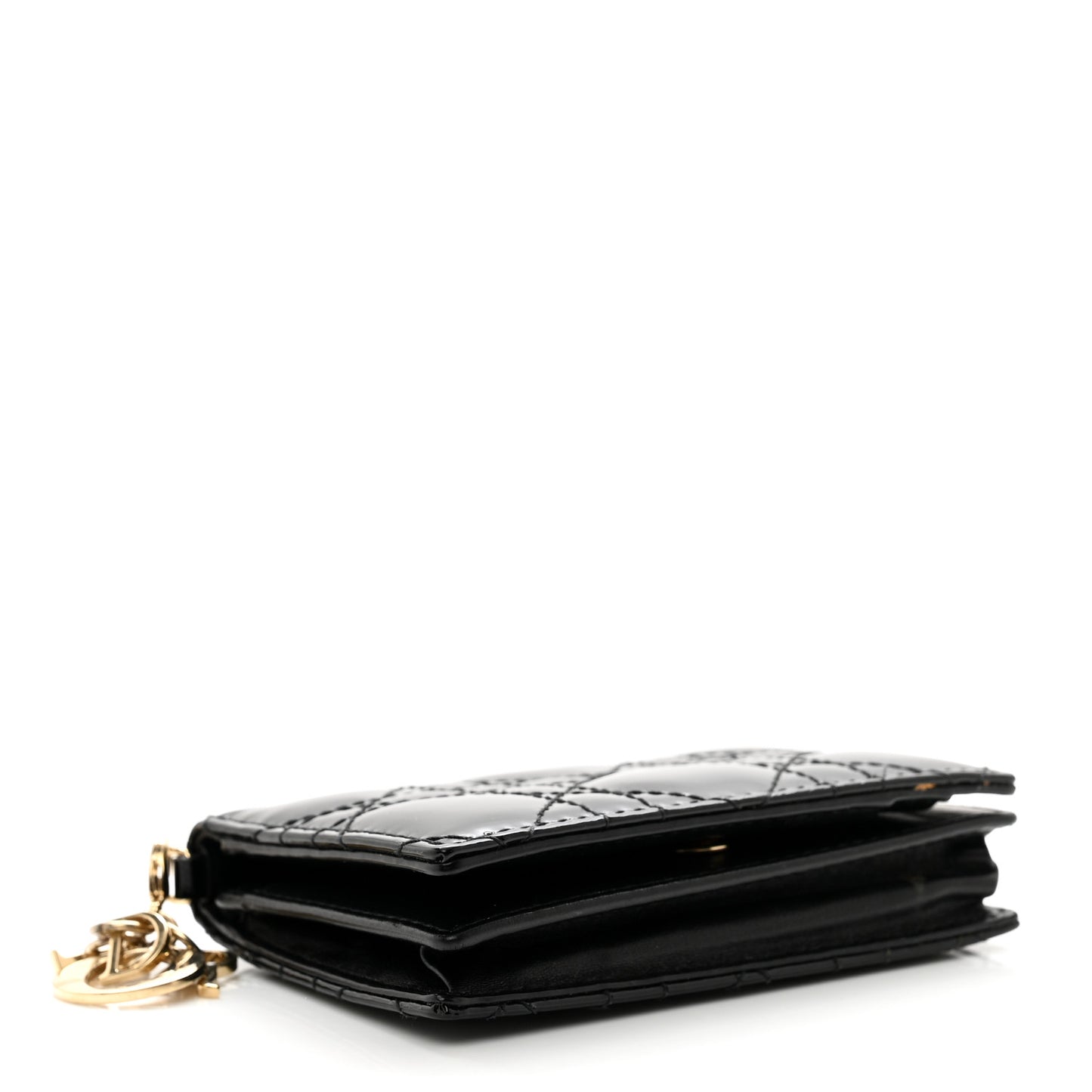 Patent Cannage Small Lady Dior Flap Card Holder Black