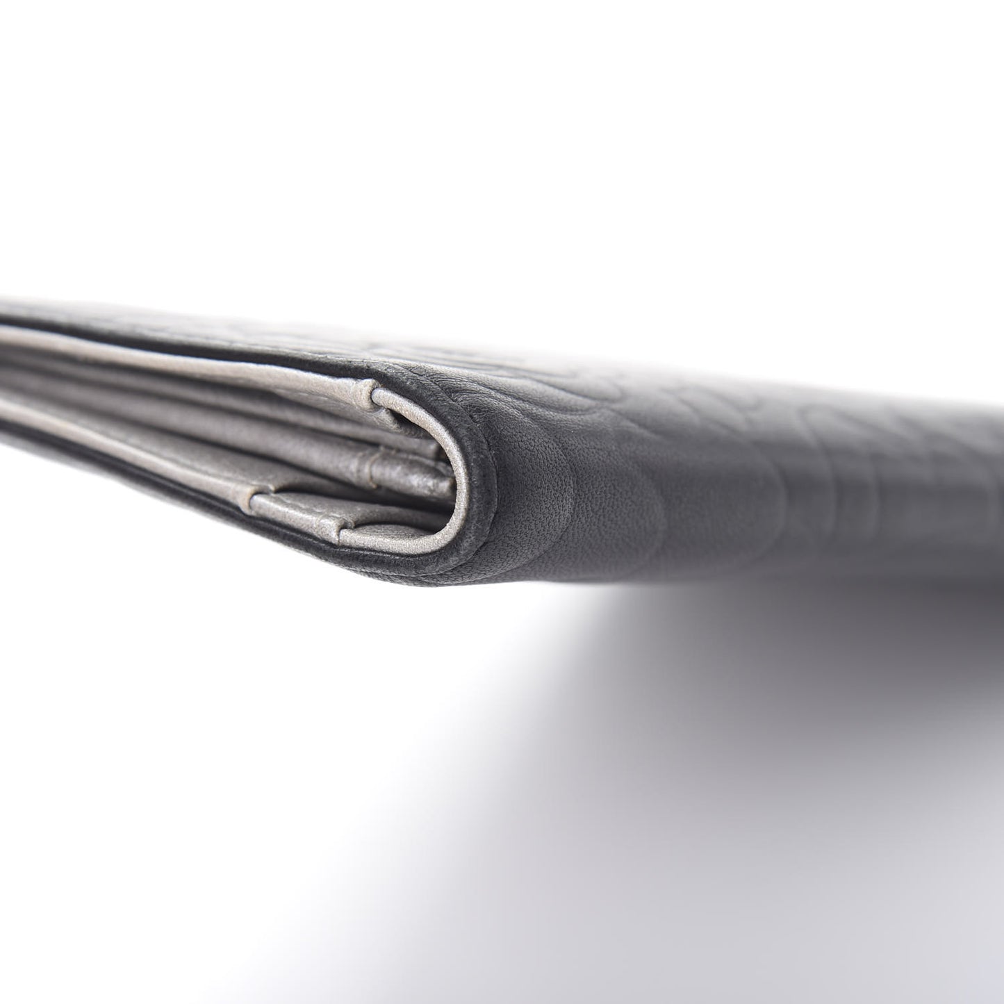 Lambskin Camellia Embossed Yen Wallet Black