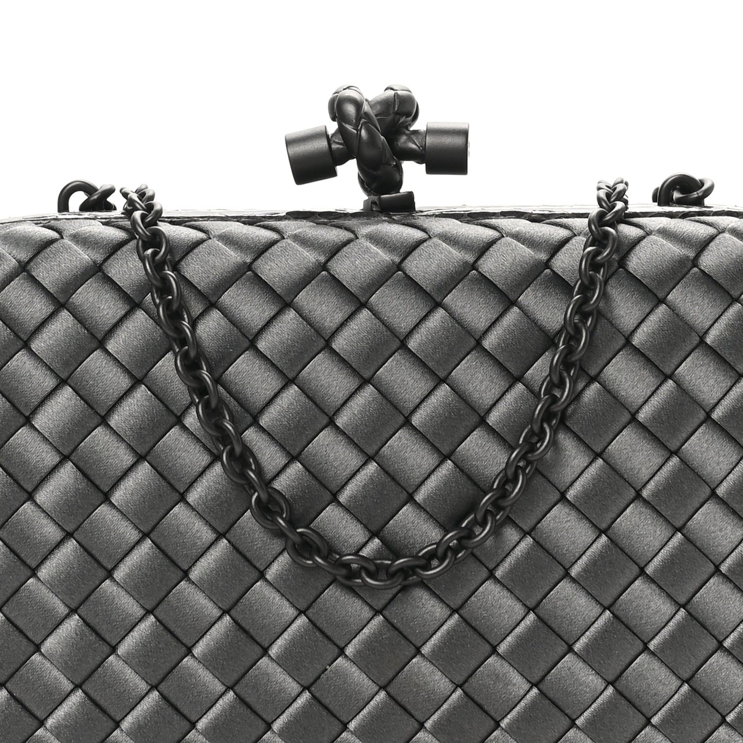 Satin Ayers Intrecciato Chain Knot Clutch Grey