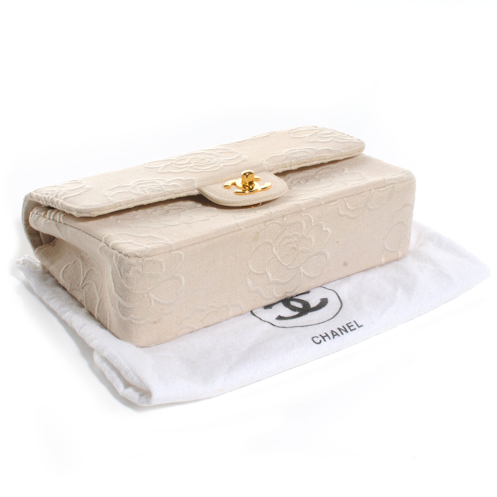 Chanel Canvas Camellia Small Double Flap Ivory 4 of 8