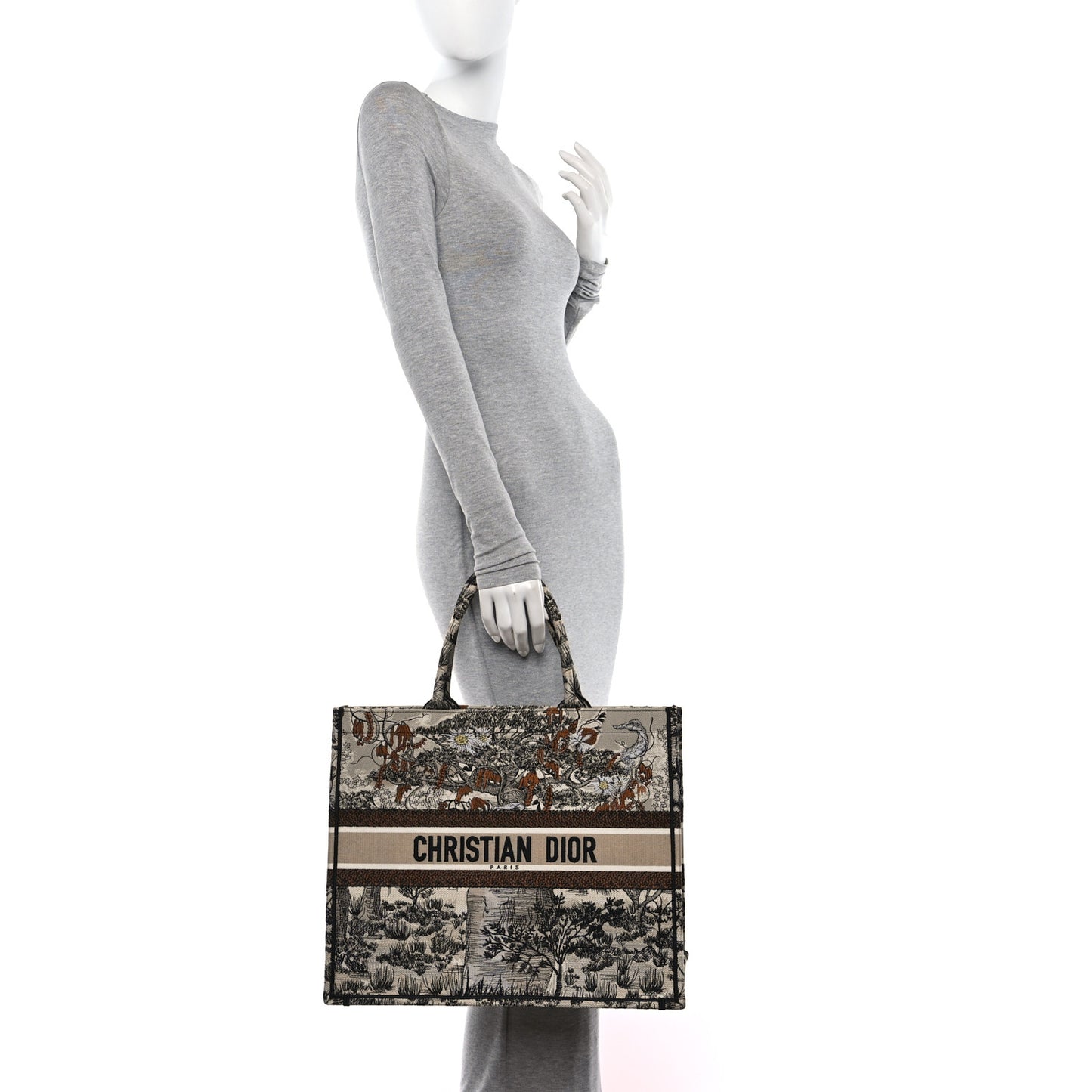 Canvas Embroidered Large Desert Printed Book Tote Beige Multicolor