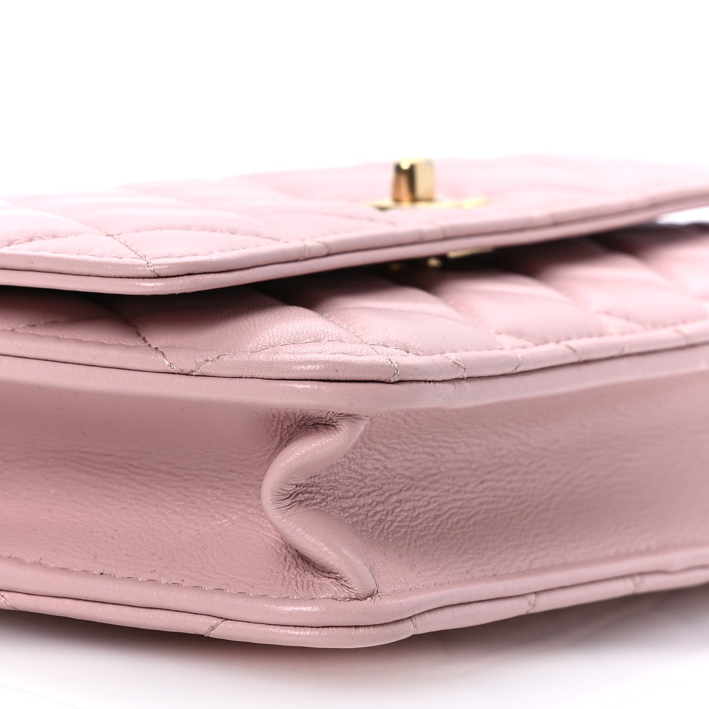 Lambskin Quilted Sweet Camellia Wallet on Chain WOC Light Beige